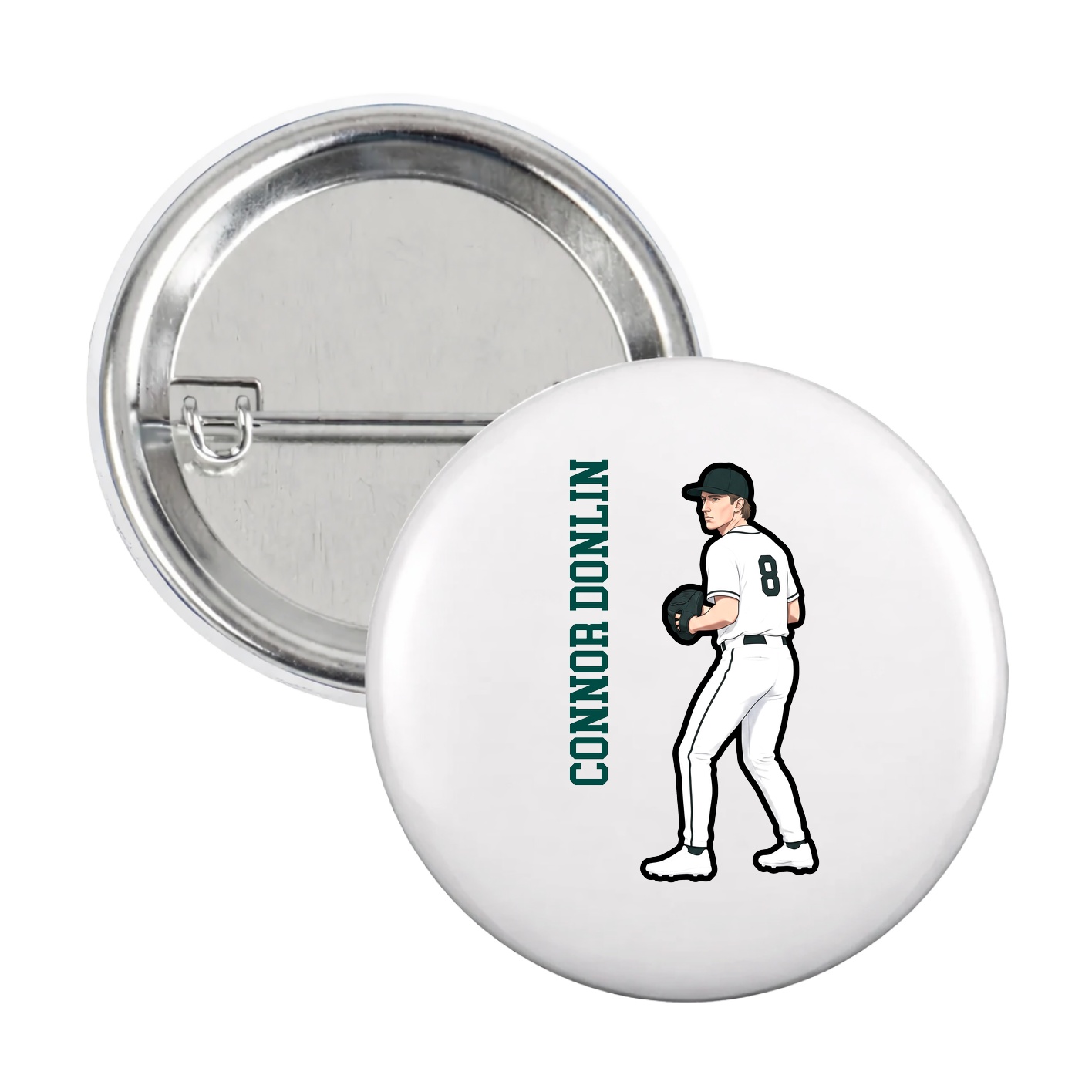 Game Day Button — Name Vertical in White