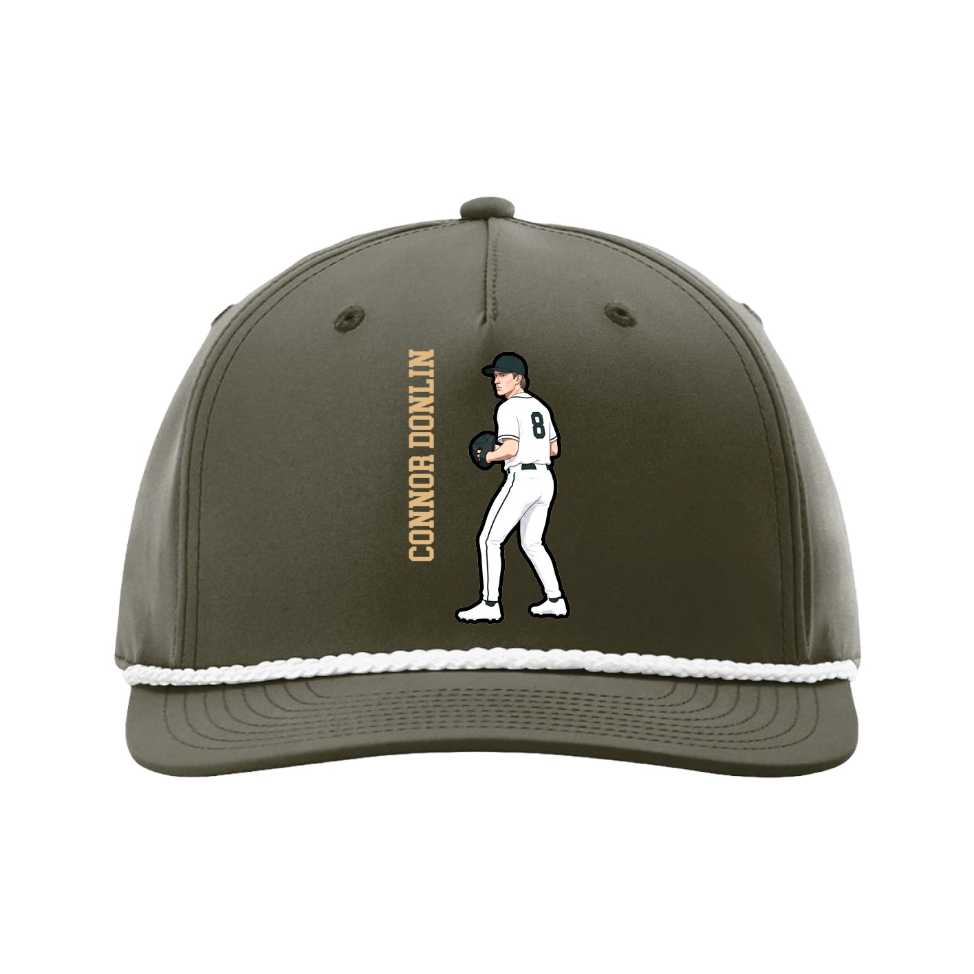 Five-Panel Classic Rope Cap — Name Vertical in Green