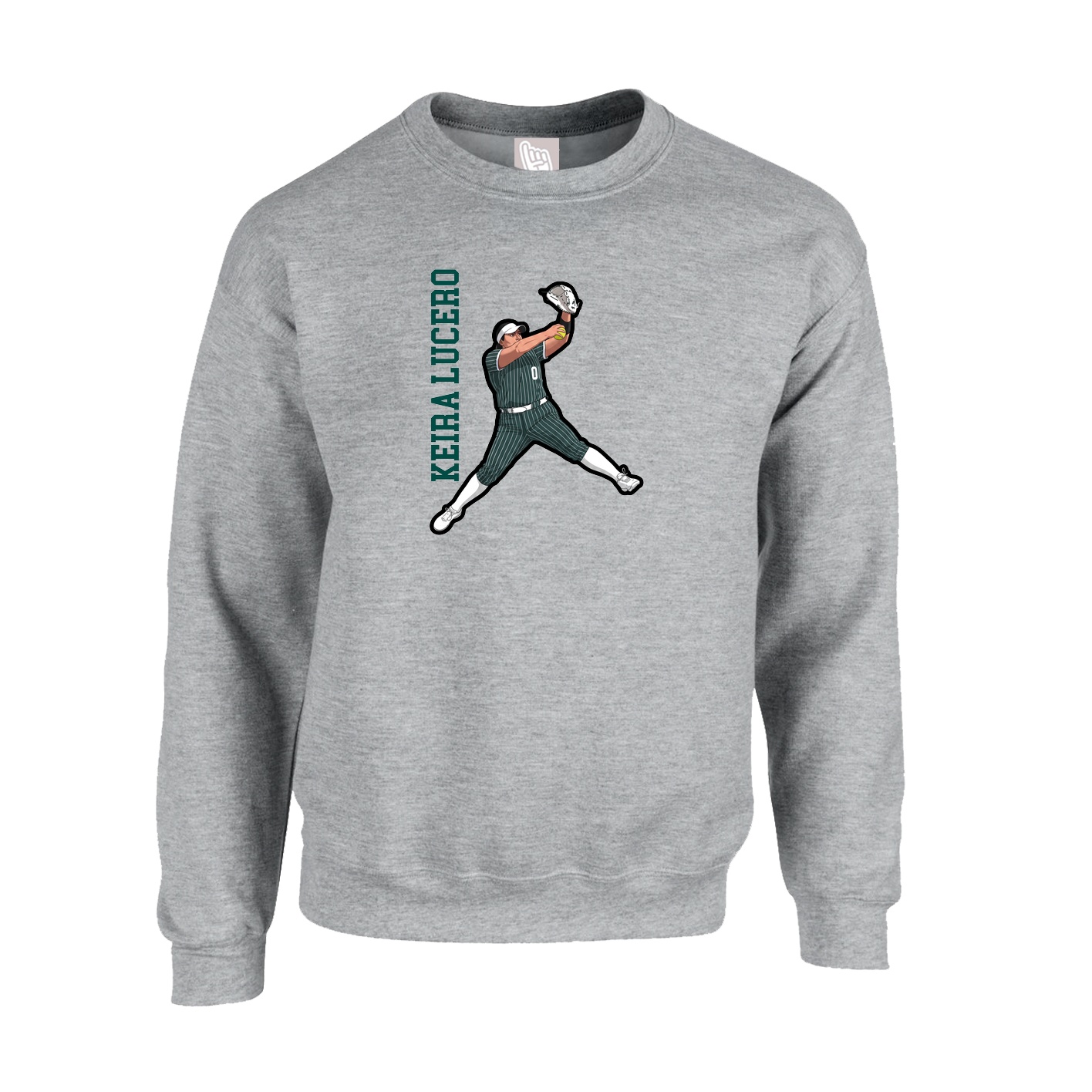 Fleece Crew — Name Vertical in Grey