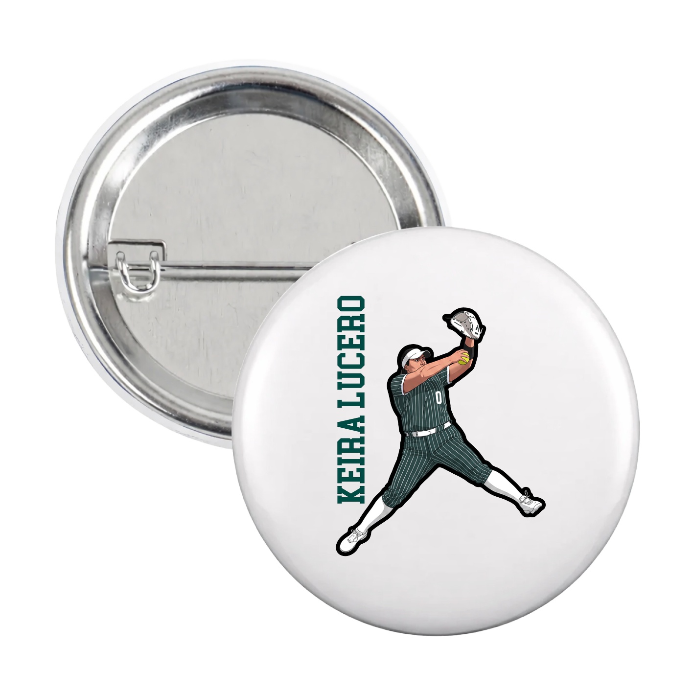 Game Day Button — Name Vertical in White