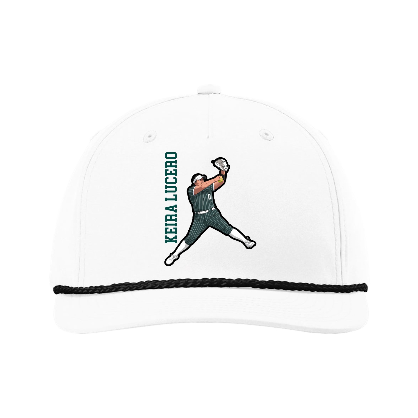 Five-Panel Classic Rope Cap — Name Vertical in White