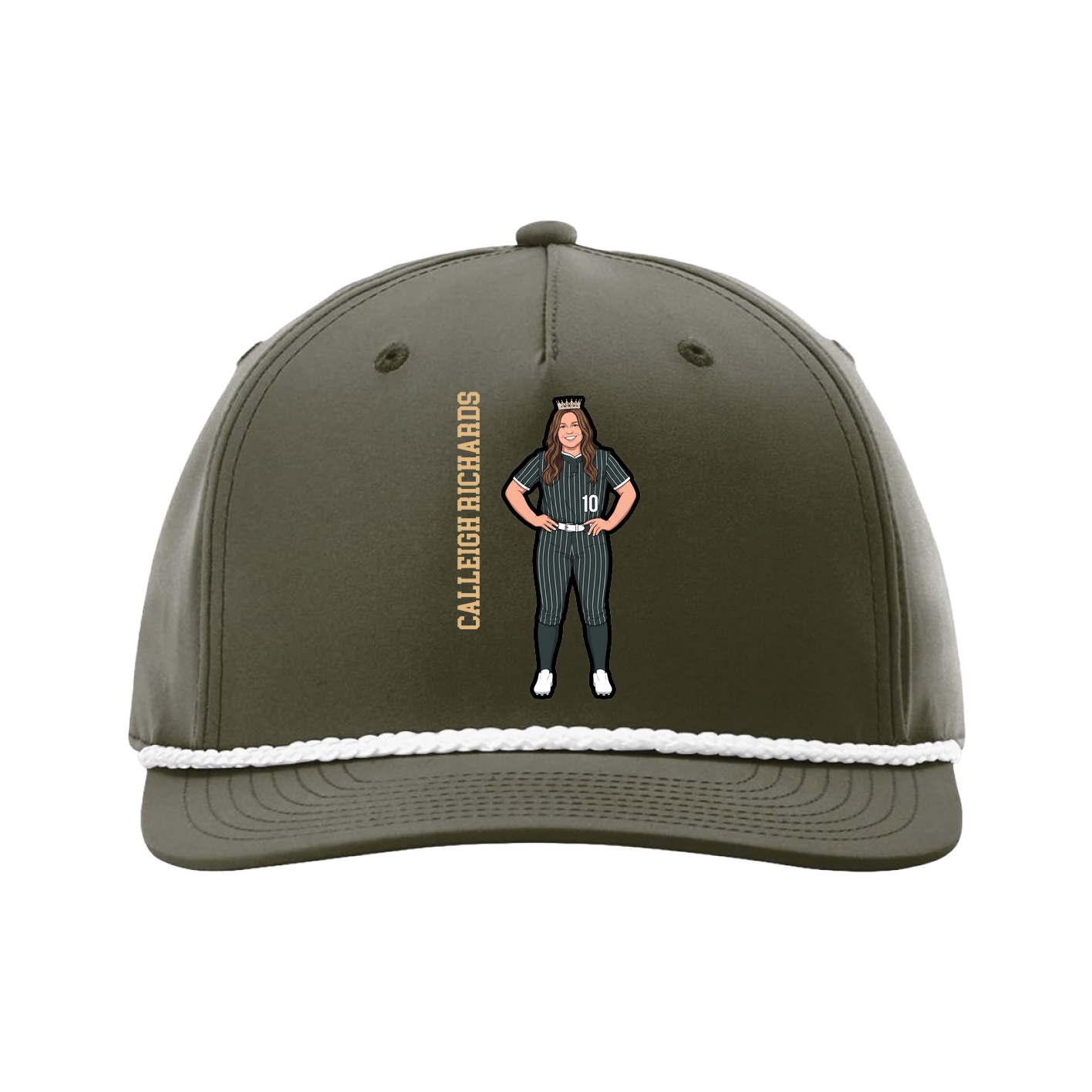 Five-Panel Classic Rope Cap — Name Vertical in Green