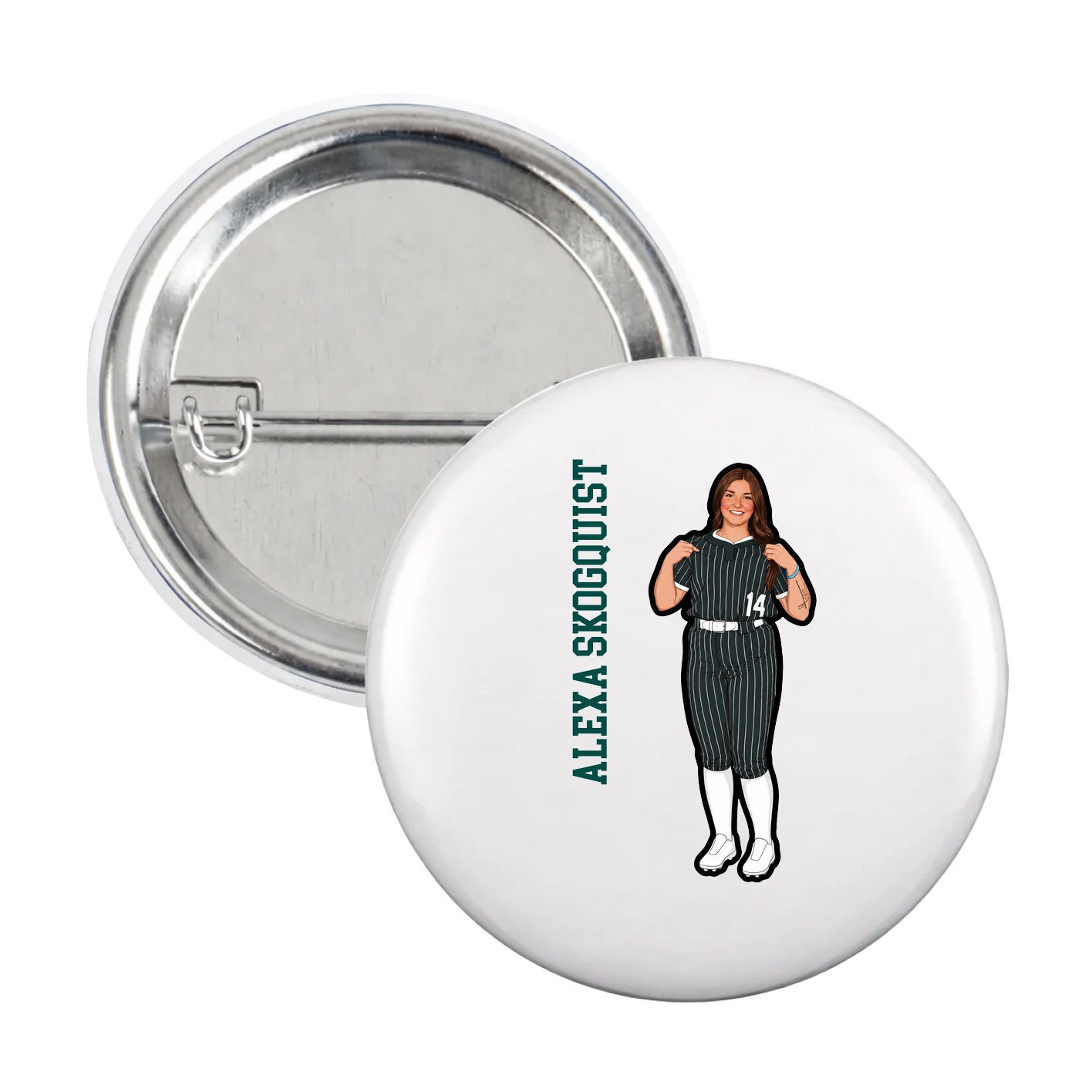 Game Day Button — Name Vertical in White