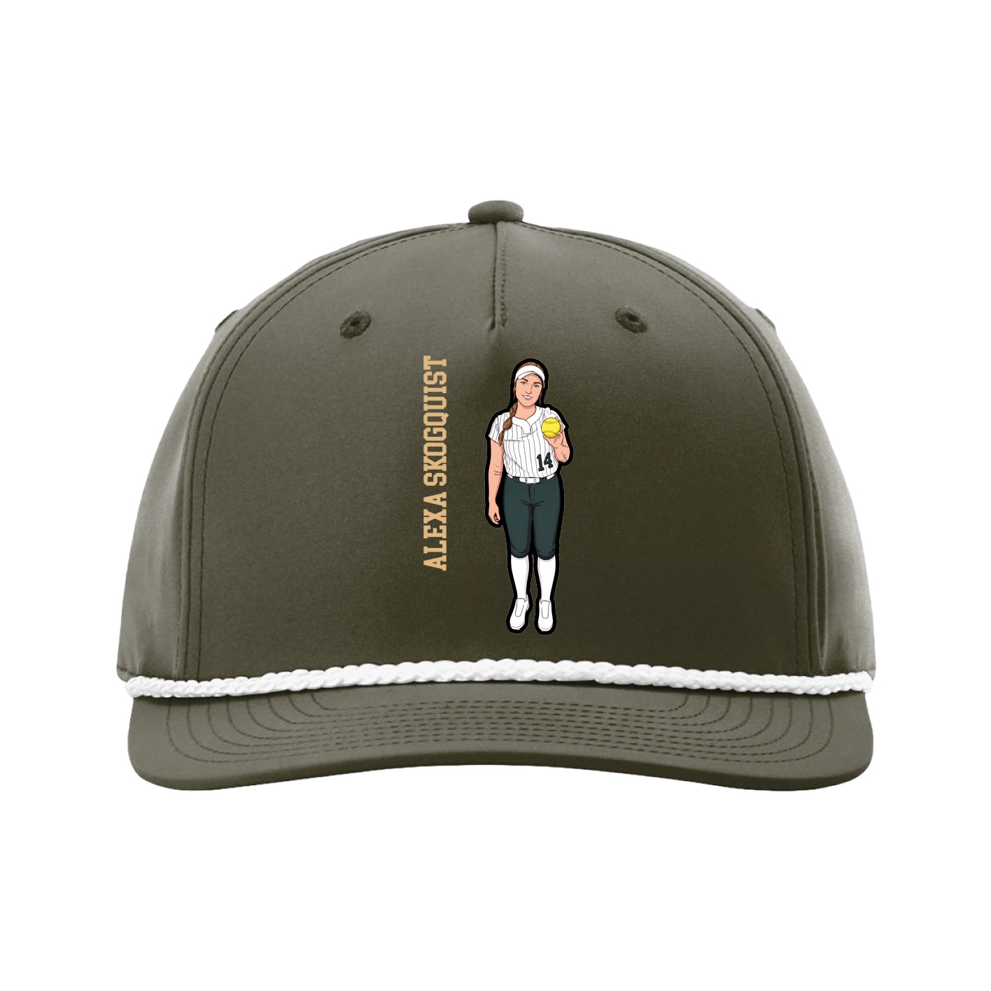 Five-Panel Classic Rope Cap — Name Vertical in Green