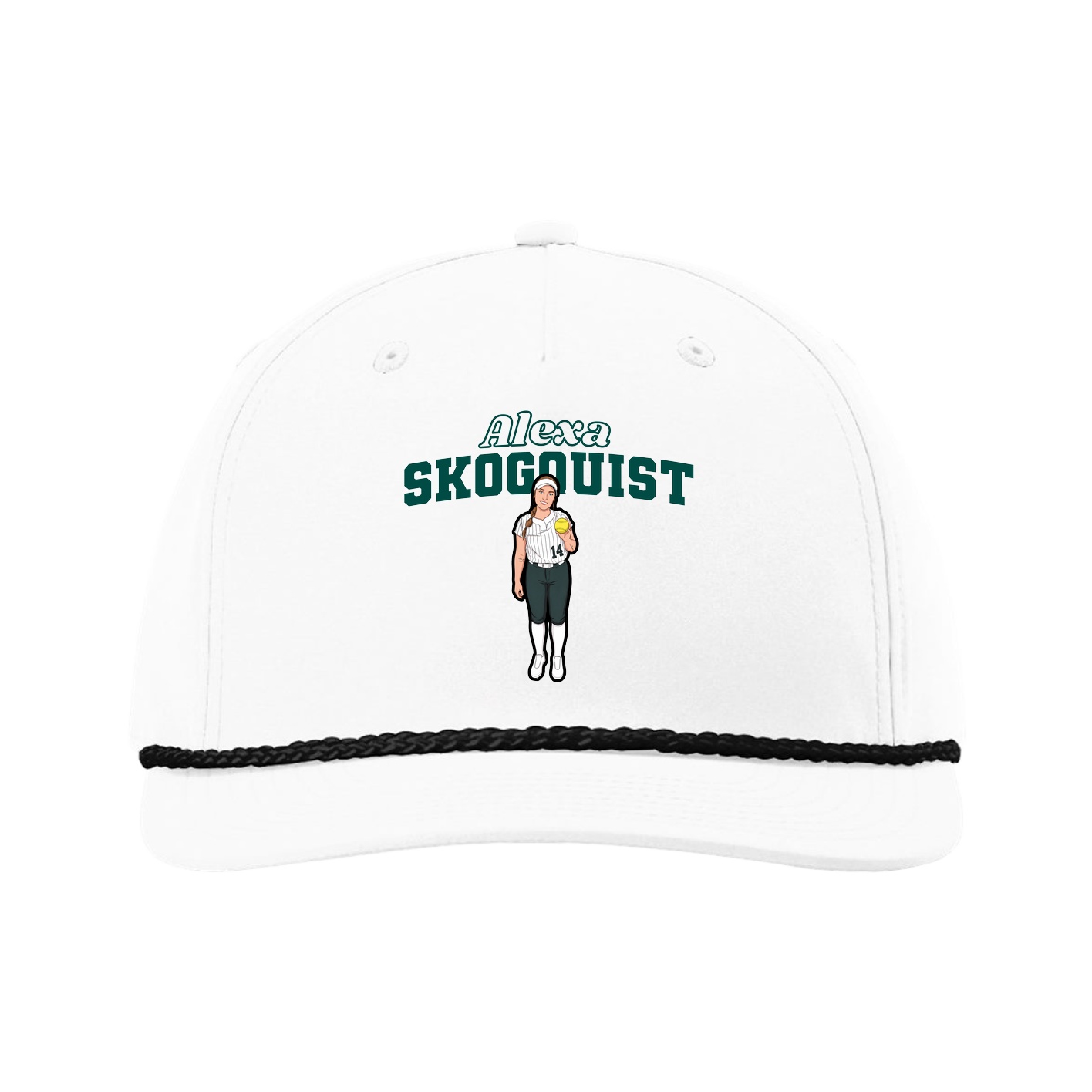 Five-Panel Classic Rope Cap — Name Arch in White