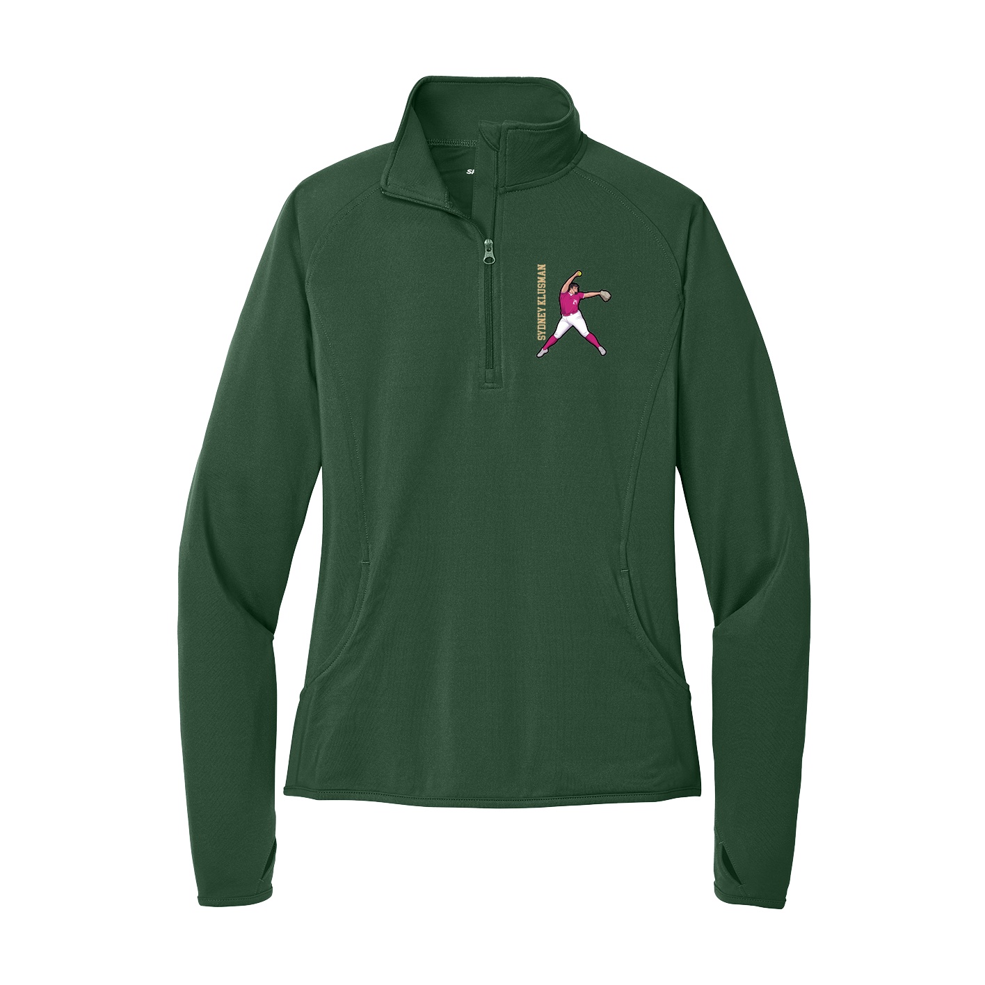 Women's Q-Zip Pullover — Name Vertical in Green