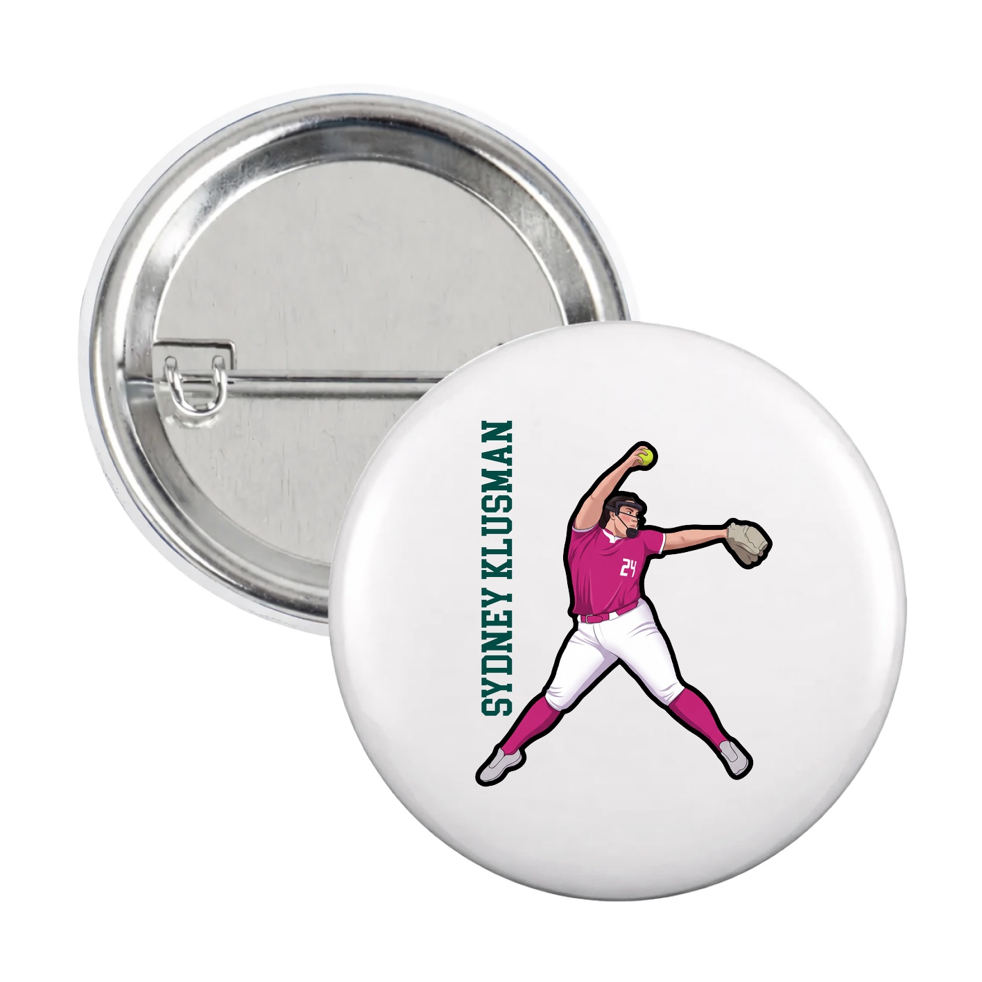 Game Day Button — Name Vertical in White