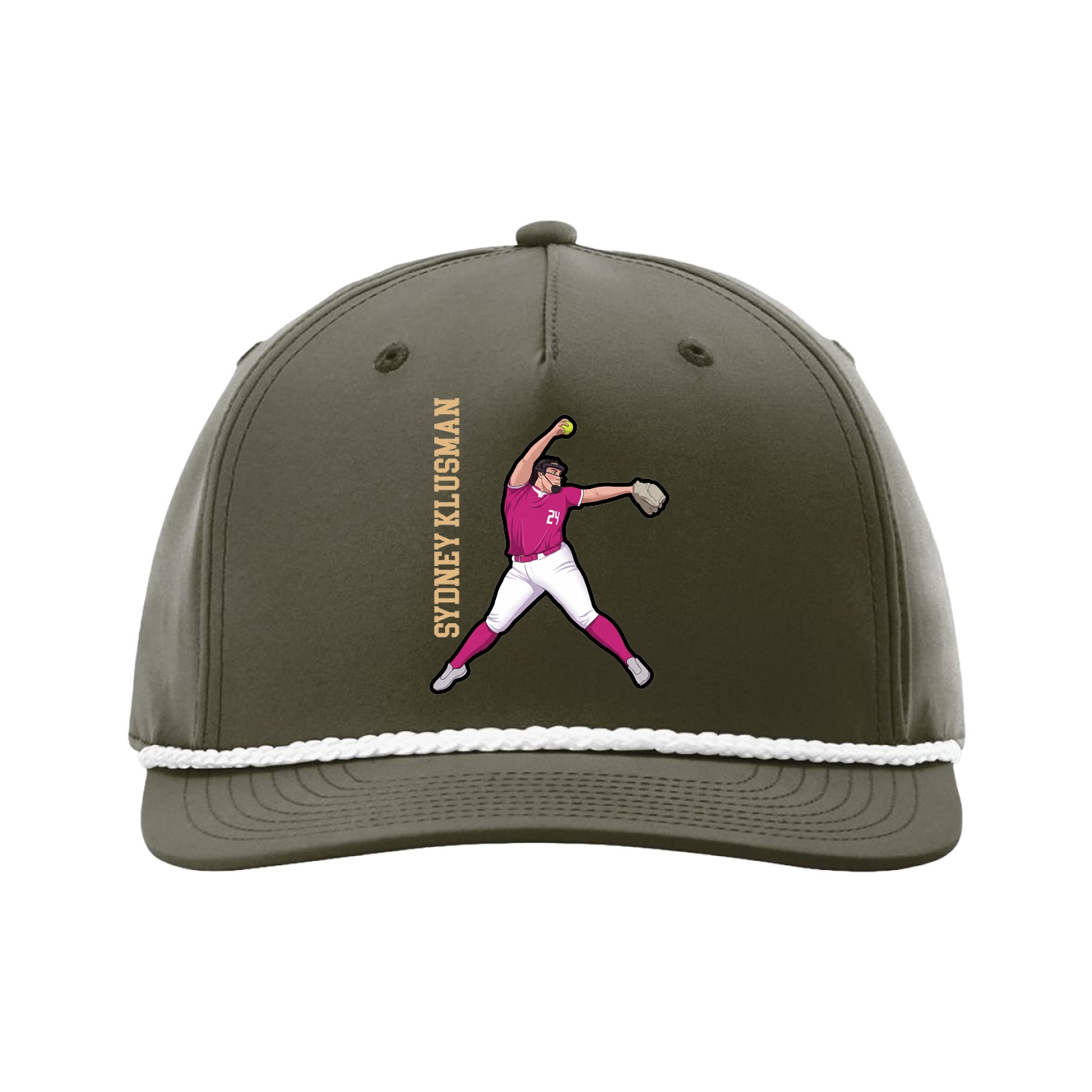 Five-Panel Classic Rope Cap — Name Vertical in Green