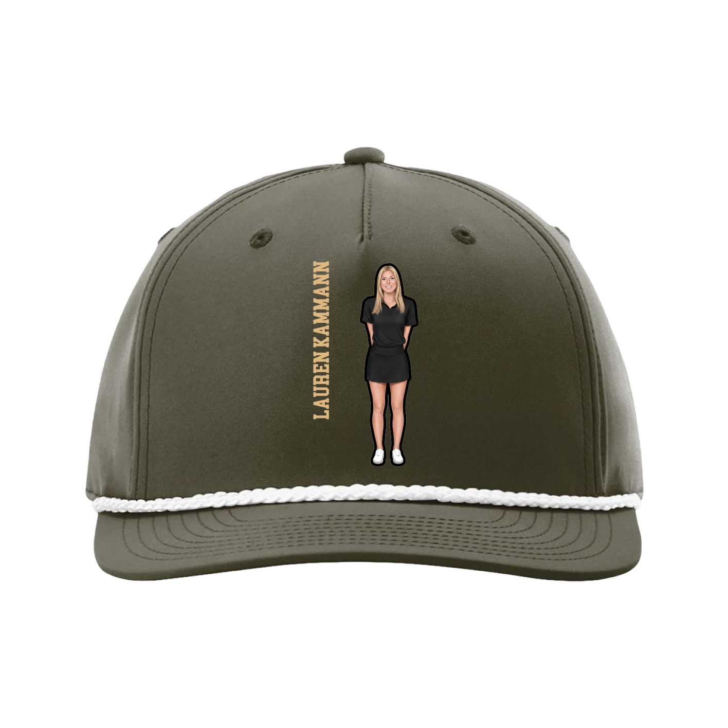 Five-Panel Classic Rope Cap — Name Vertical in Green