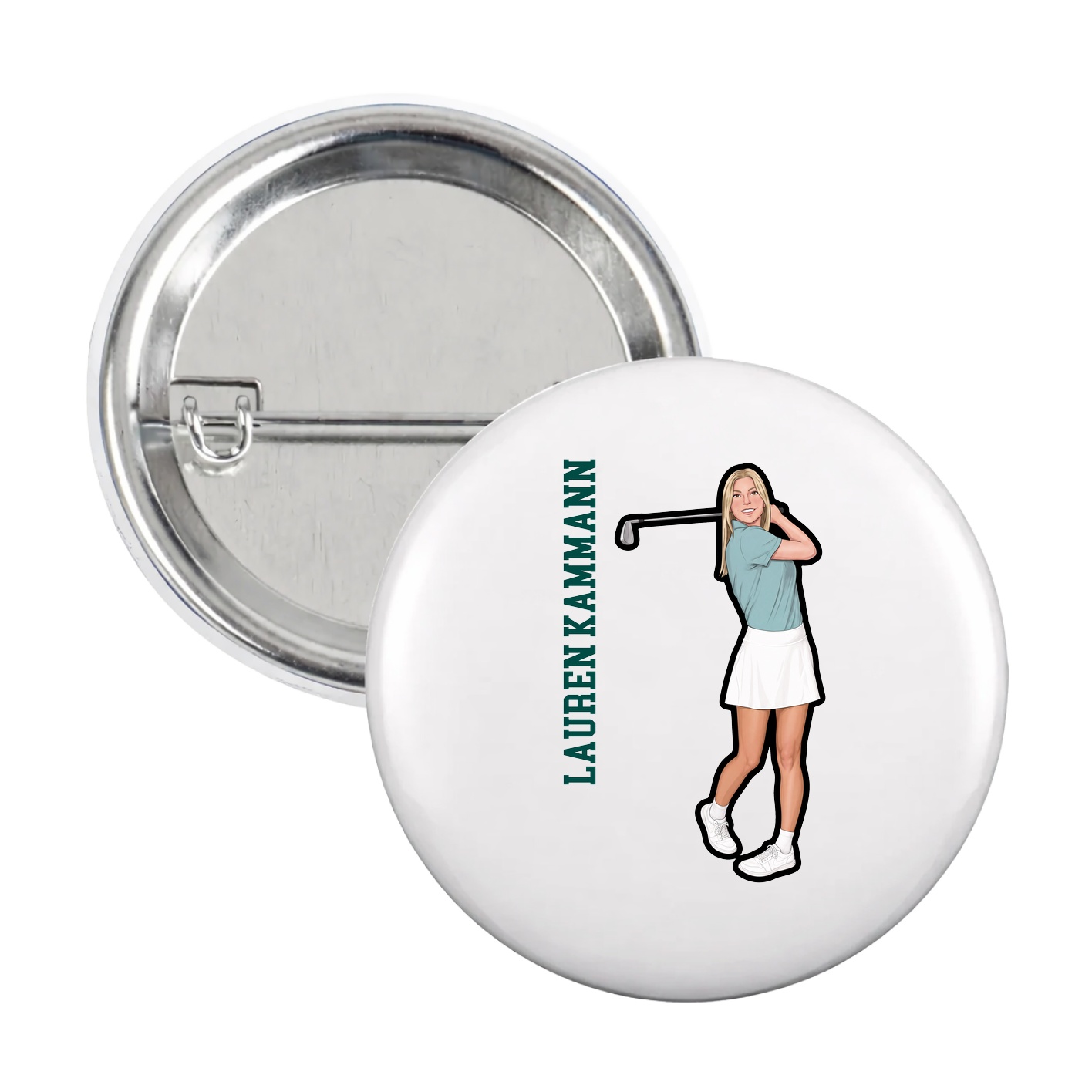 Game Day Button — Name Vertical in White