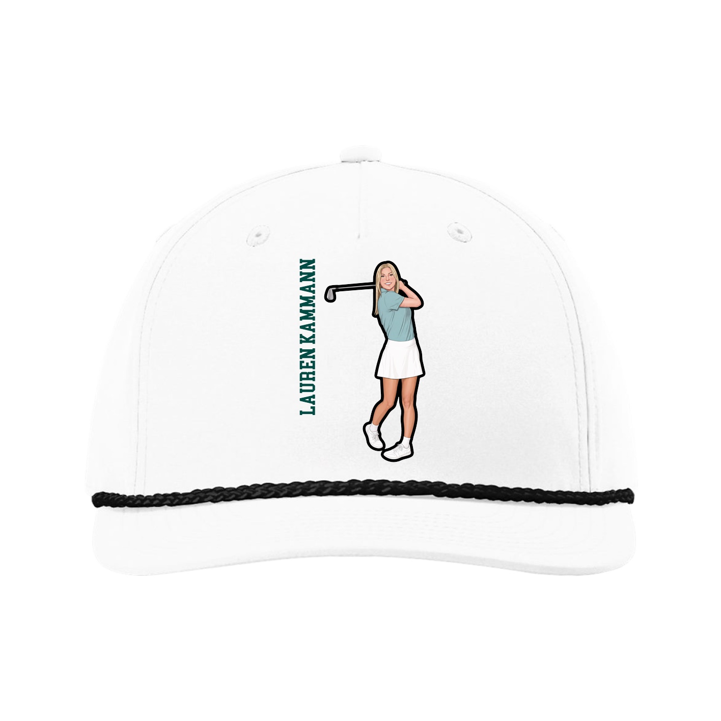 Five-Panel Classic Rope Cap — Name Vertical in White