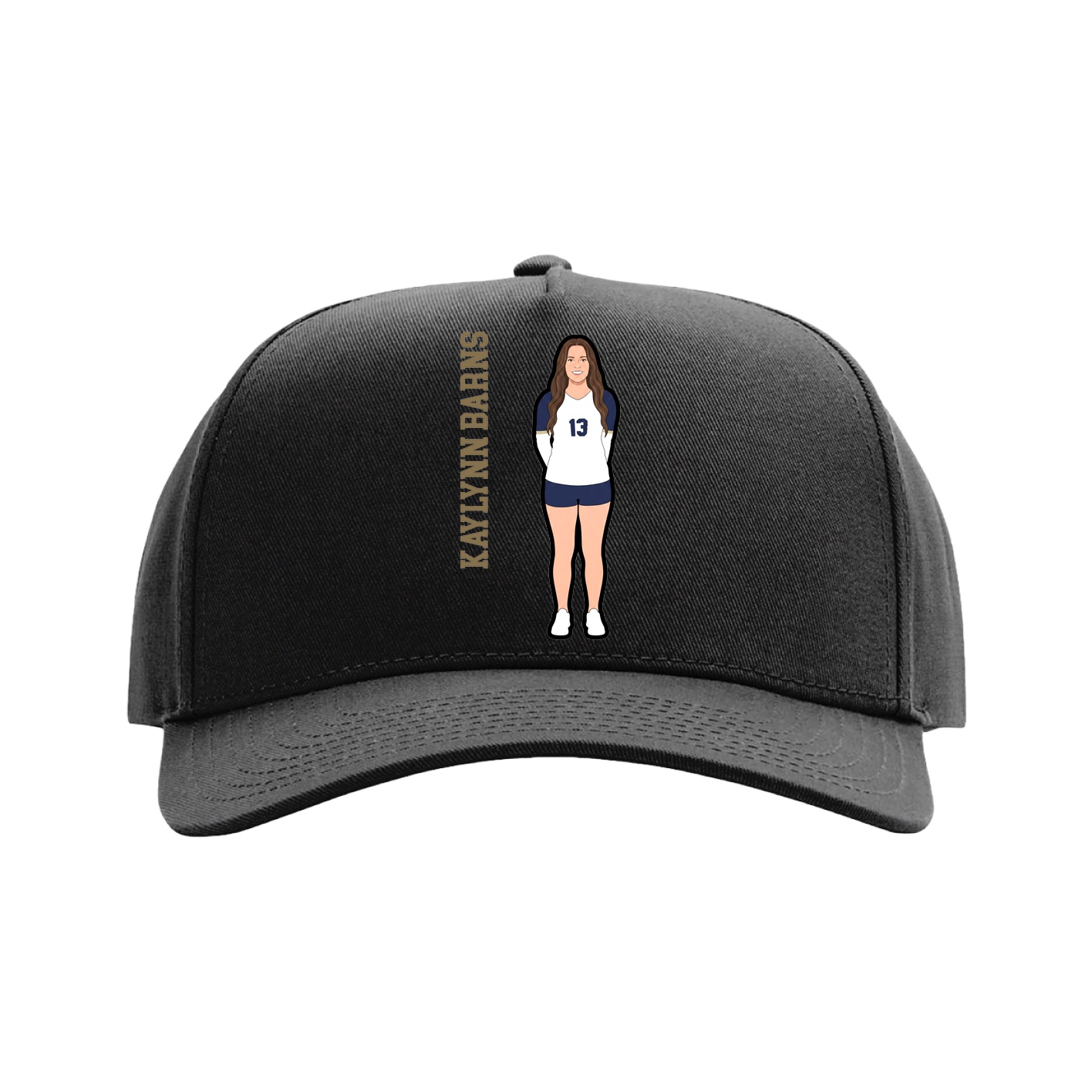 Full Fabric Five-Panel Champ Cap — Name Vertical in Black