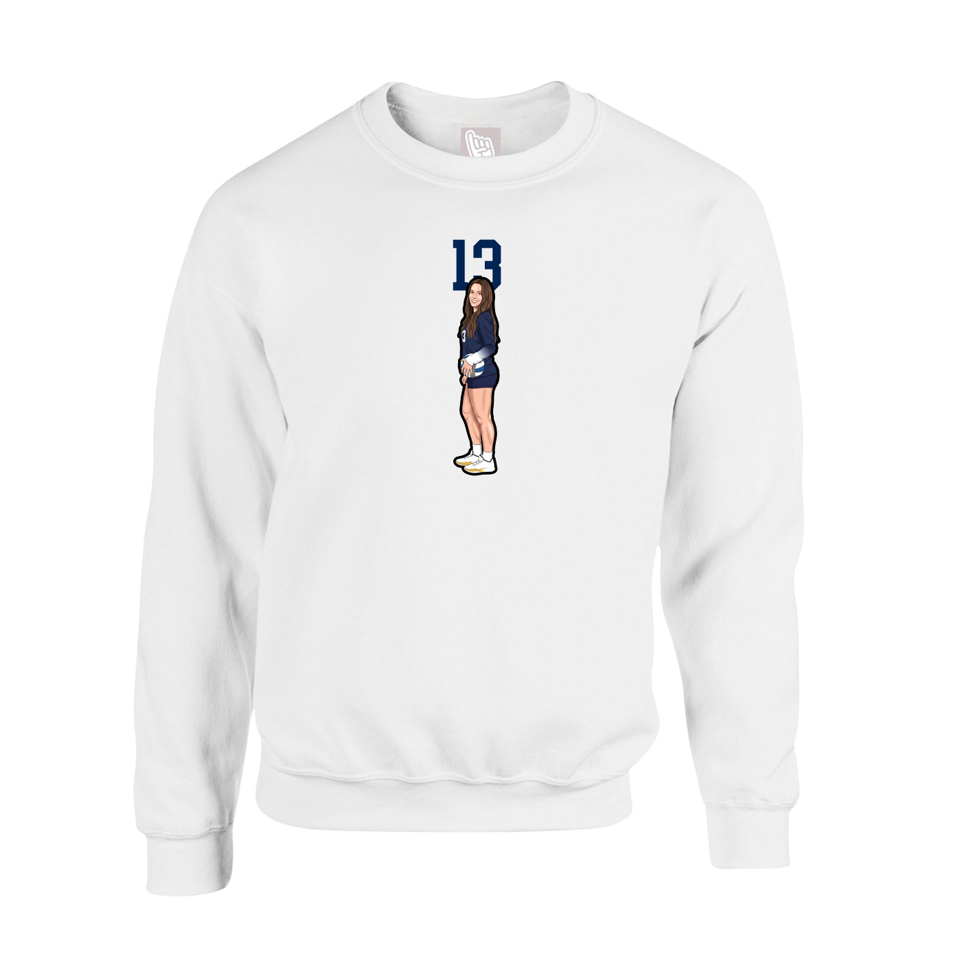 Fleece Crew — Number Top in White