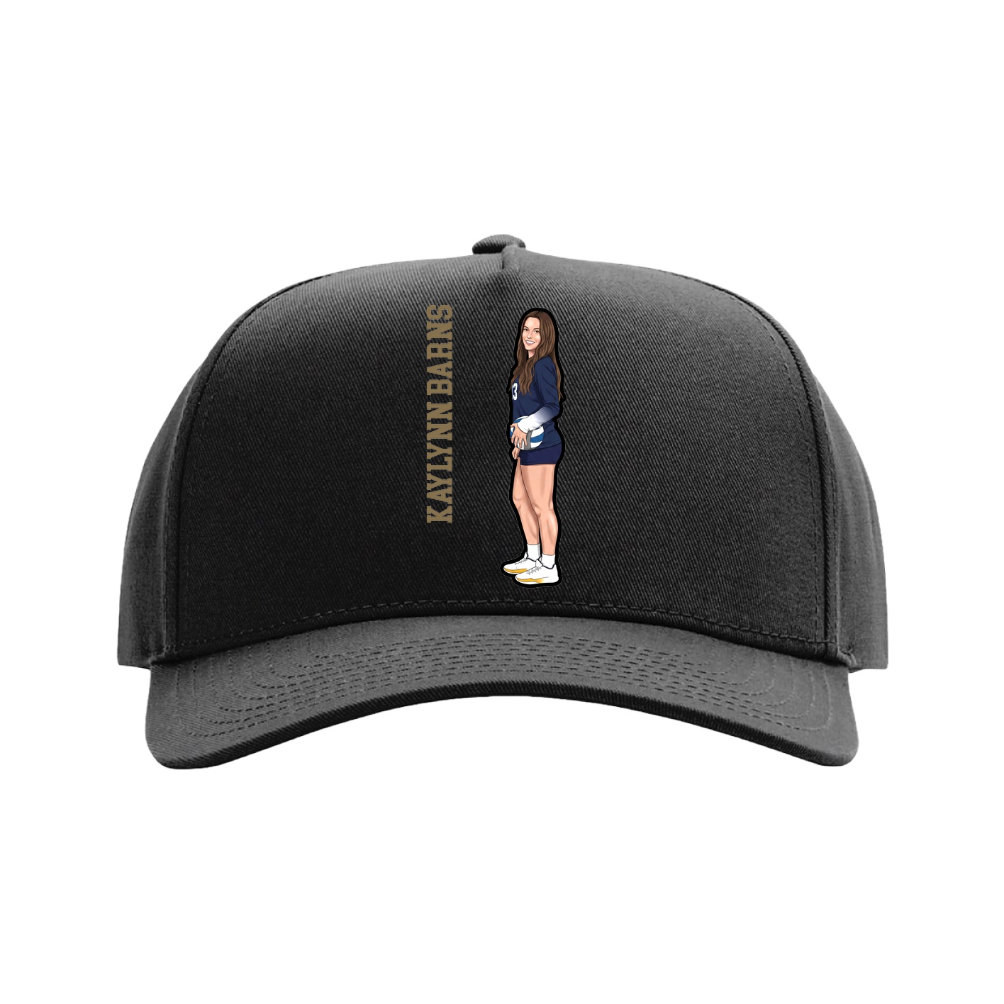 Full Fabric Five-Panel Champ Cap — Name Vertical in Black