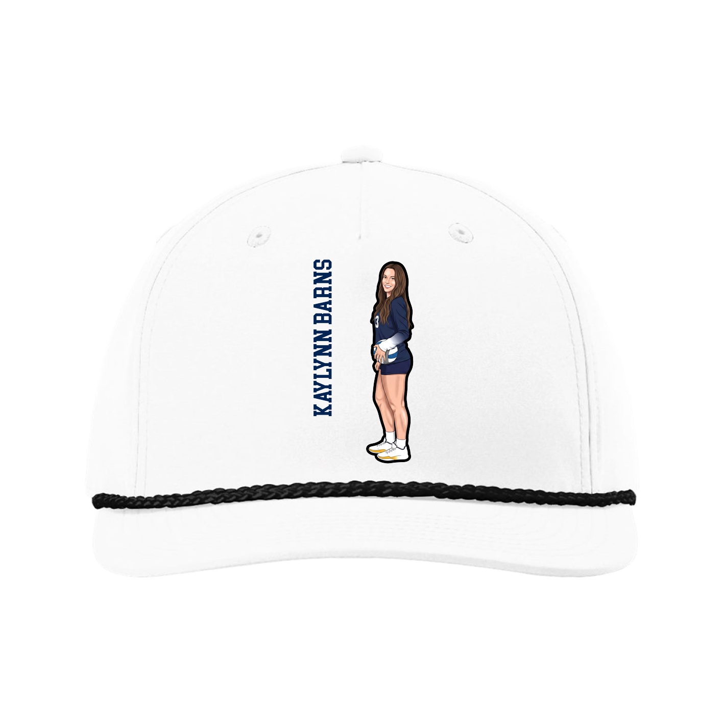 Five-Panel Classic Rope Cap — Name Vertical in White