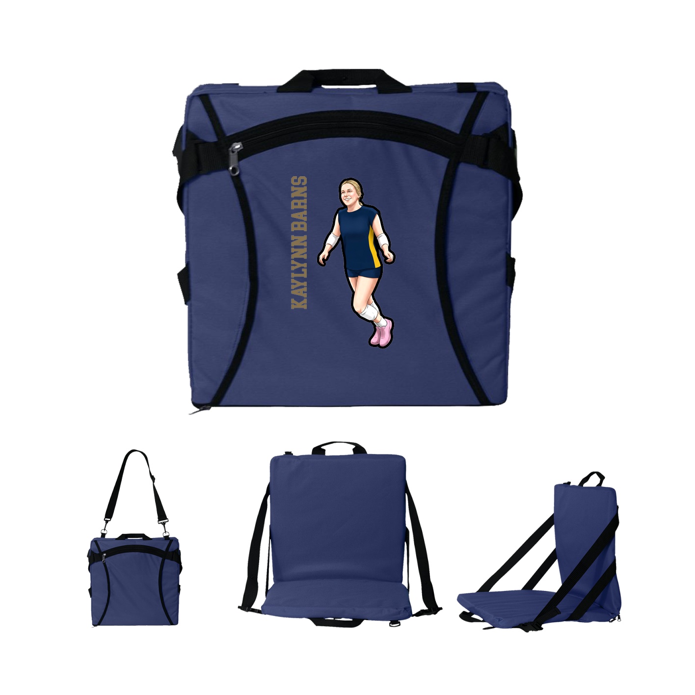 Folding Stadium Seat — Name Vertical in Navy