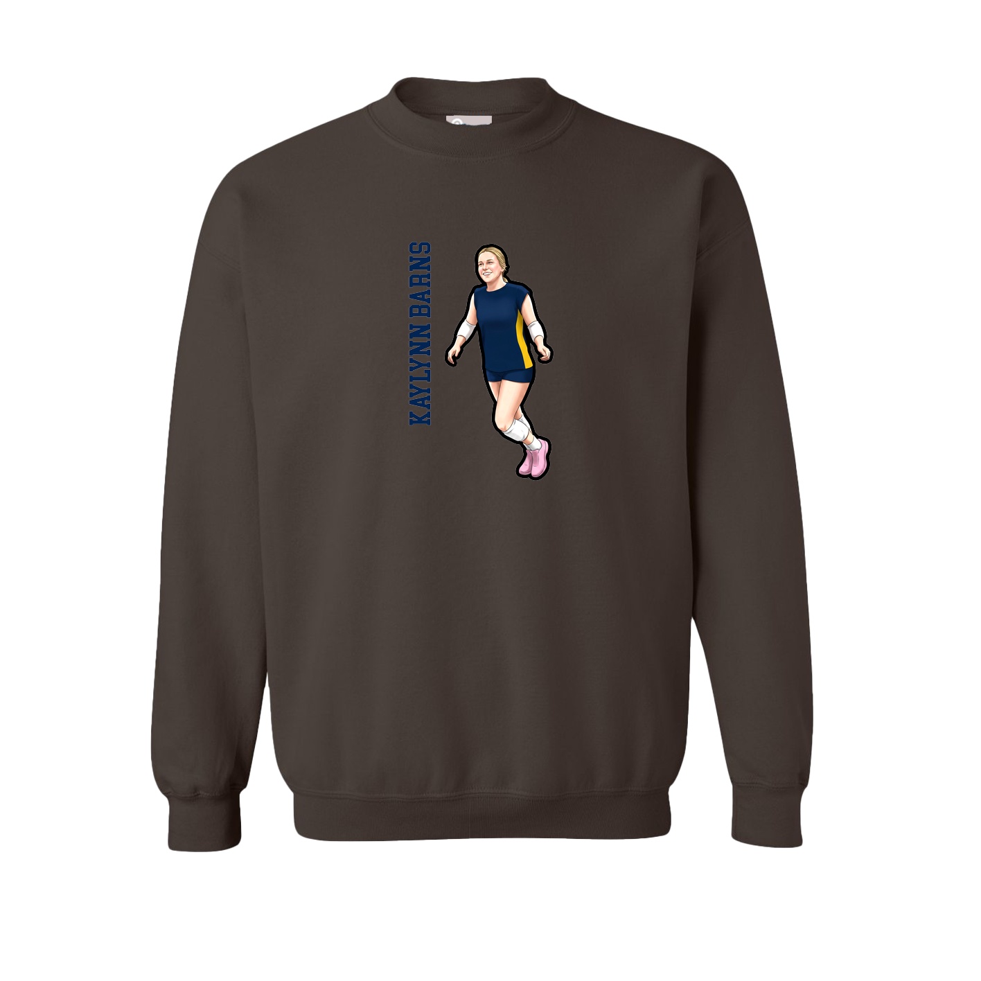 Fleece Crew — Name Vertical in Brown