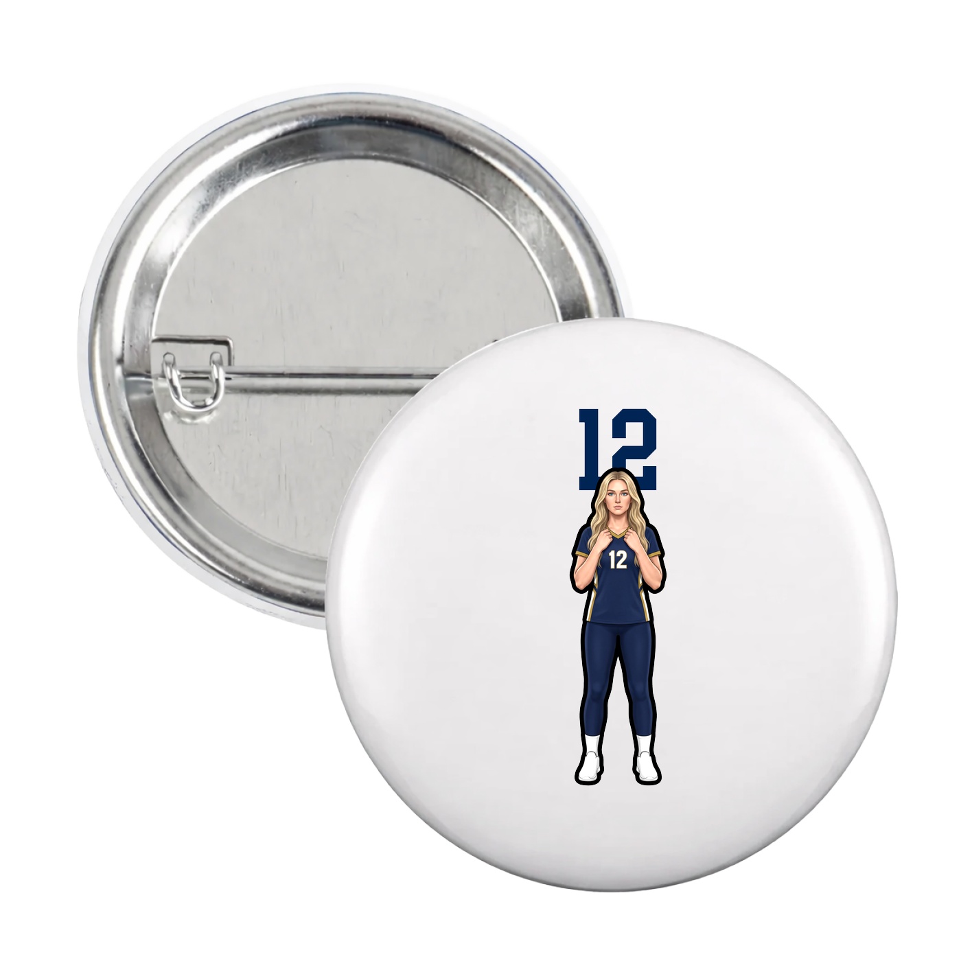 Game Day Button — Number Top in White