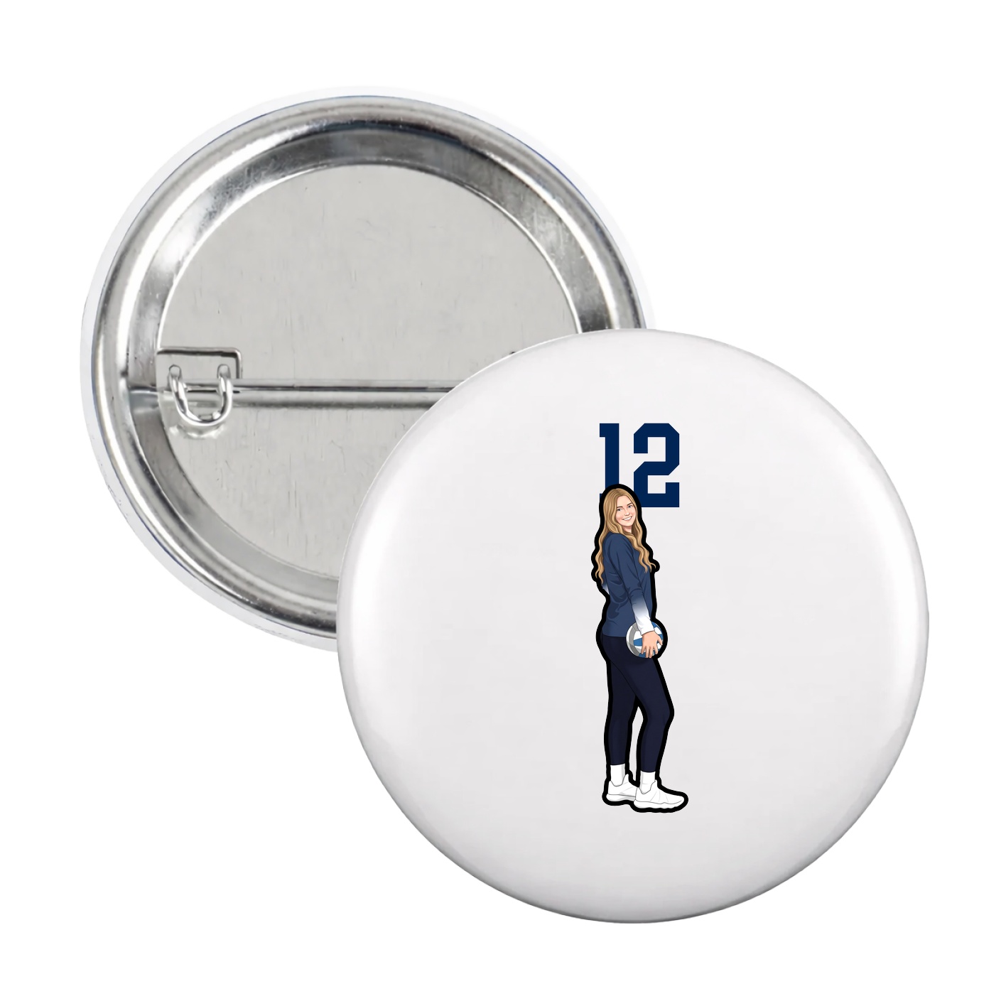 Game Day Button — Number Top in White