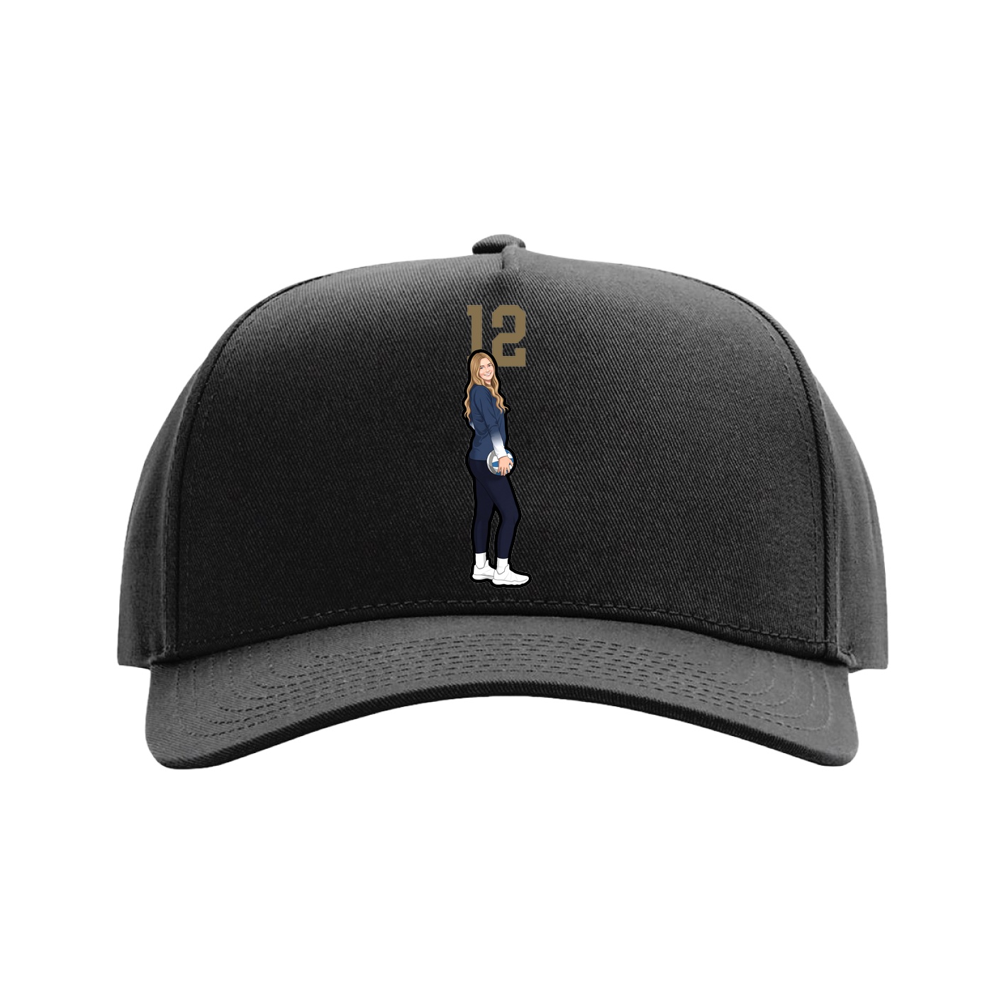 Full Fabric Five-Panel Champ Cap — Number Top in Black