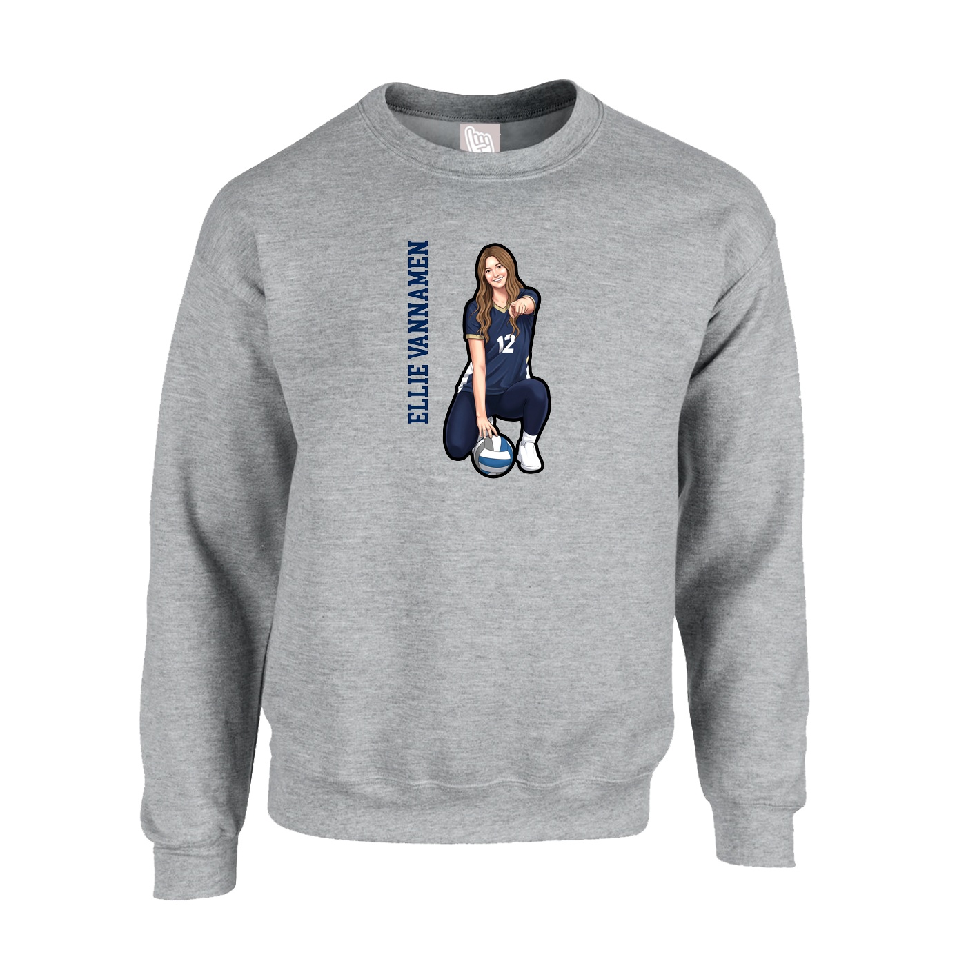 Fleece Crew — Name Vertical in Grey