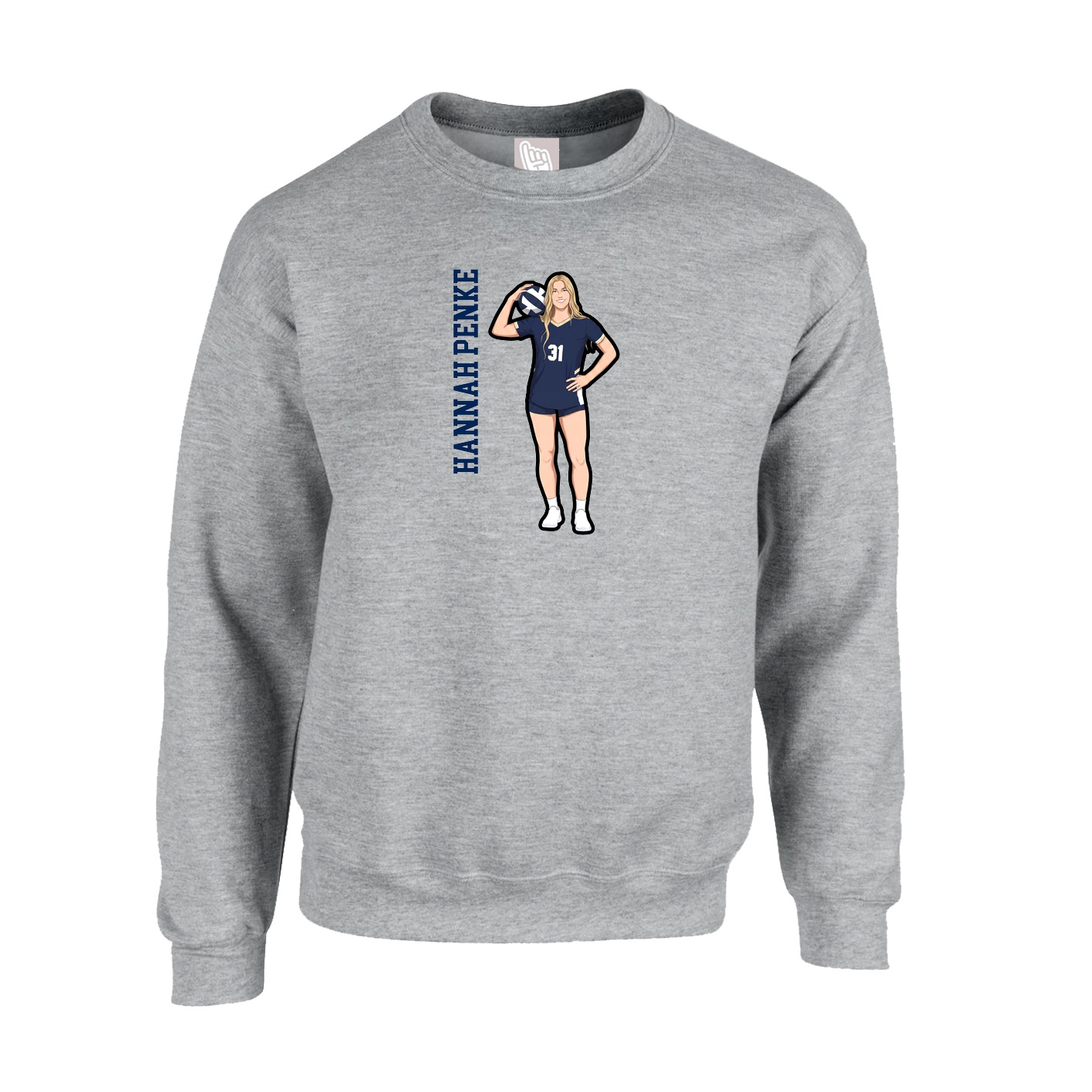 Fleece Crew — Name Vertical in Grey