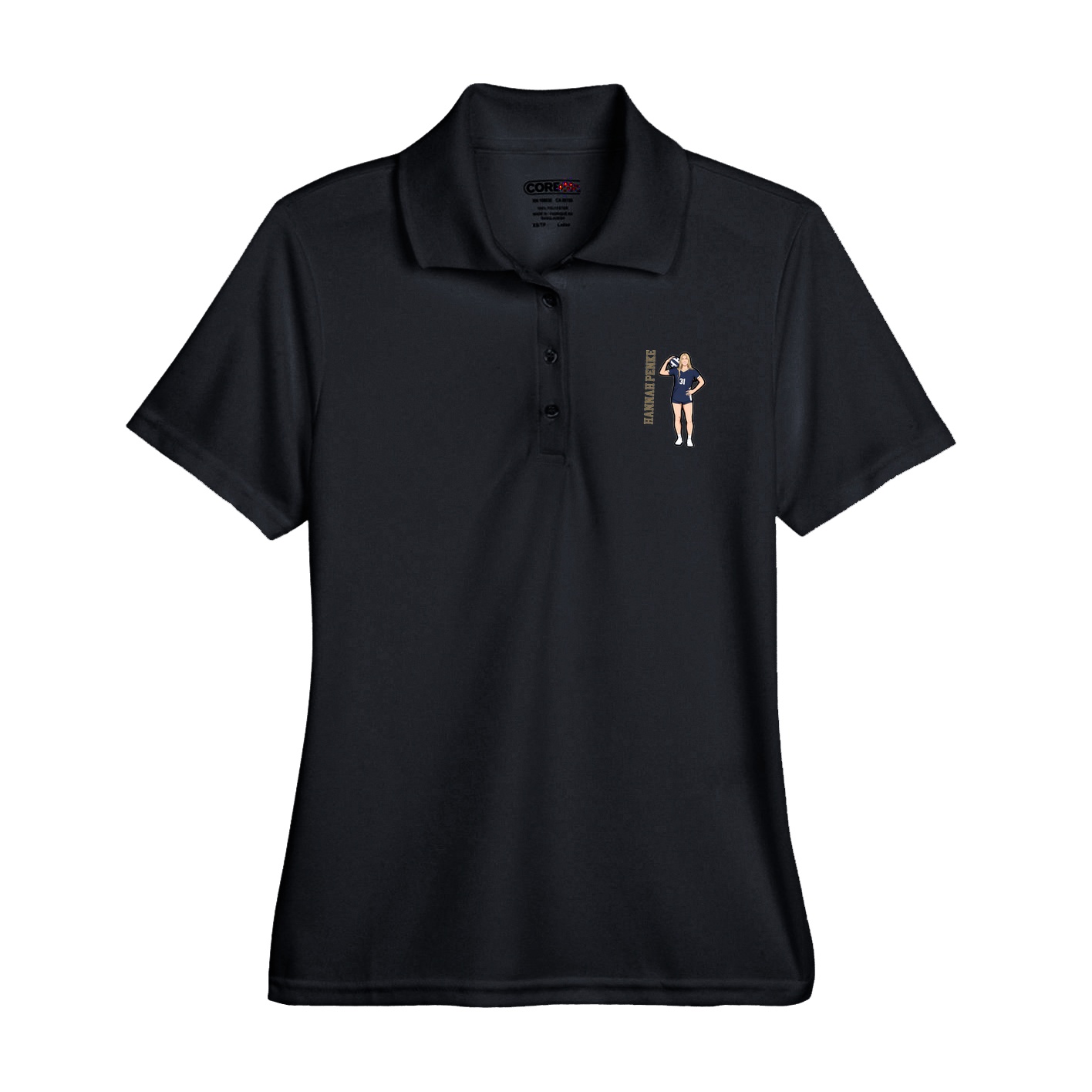 Womens Performance Polo — Name Vertical in Black