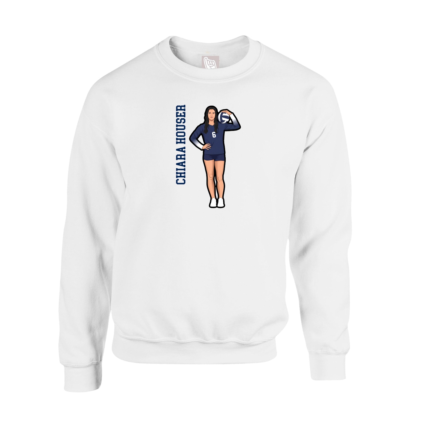 Fleece Crew — Name Vertical in White
