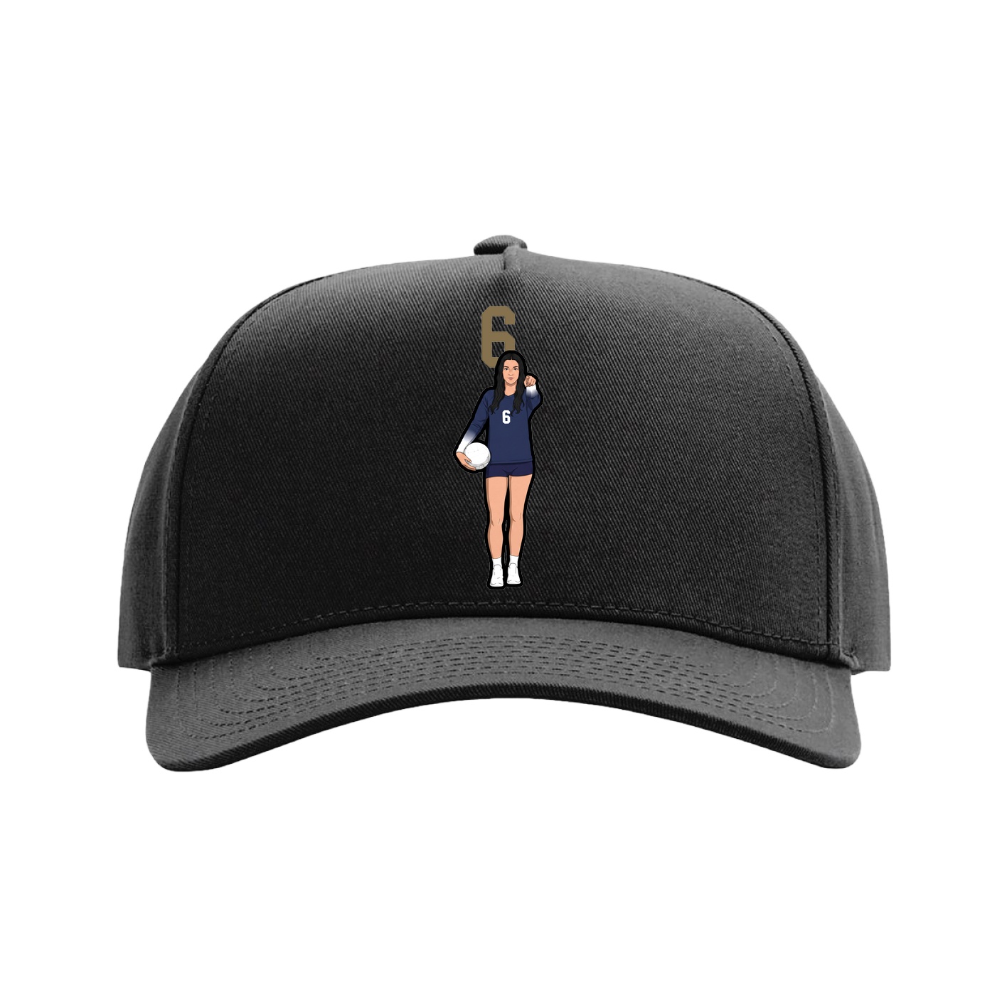 Full Fabric Five-Panel Champ Cap — Number Top in Black