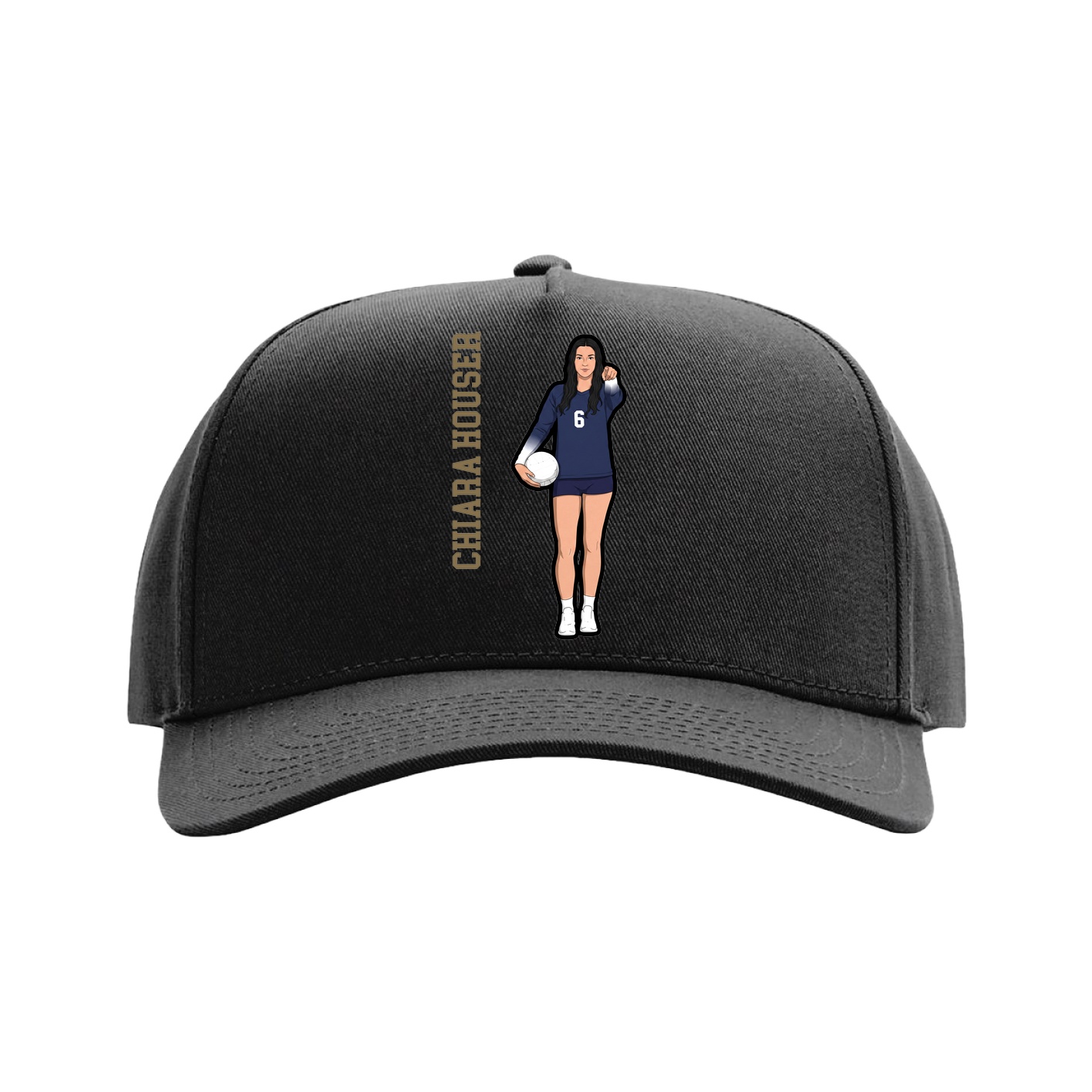 Full Fabric Five-Panel Champ Cap — Name Vertical in Black