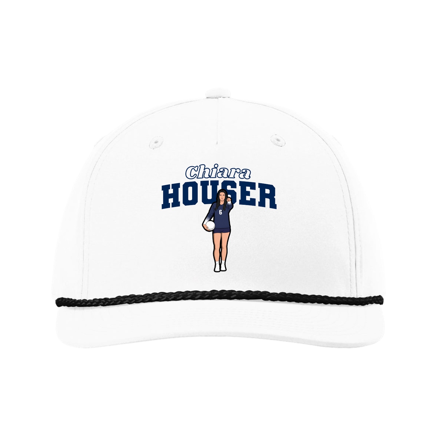 Five-Panel Classic Rope Cap — Name Arch in White