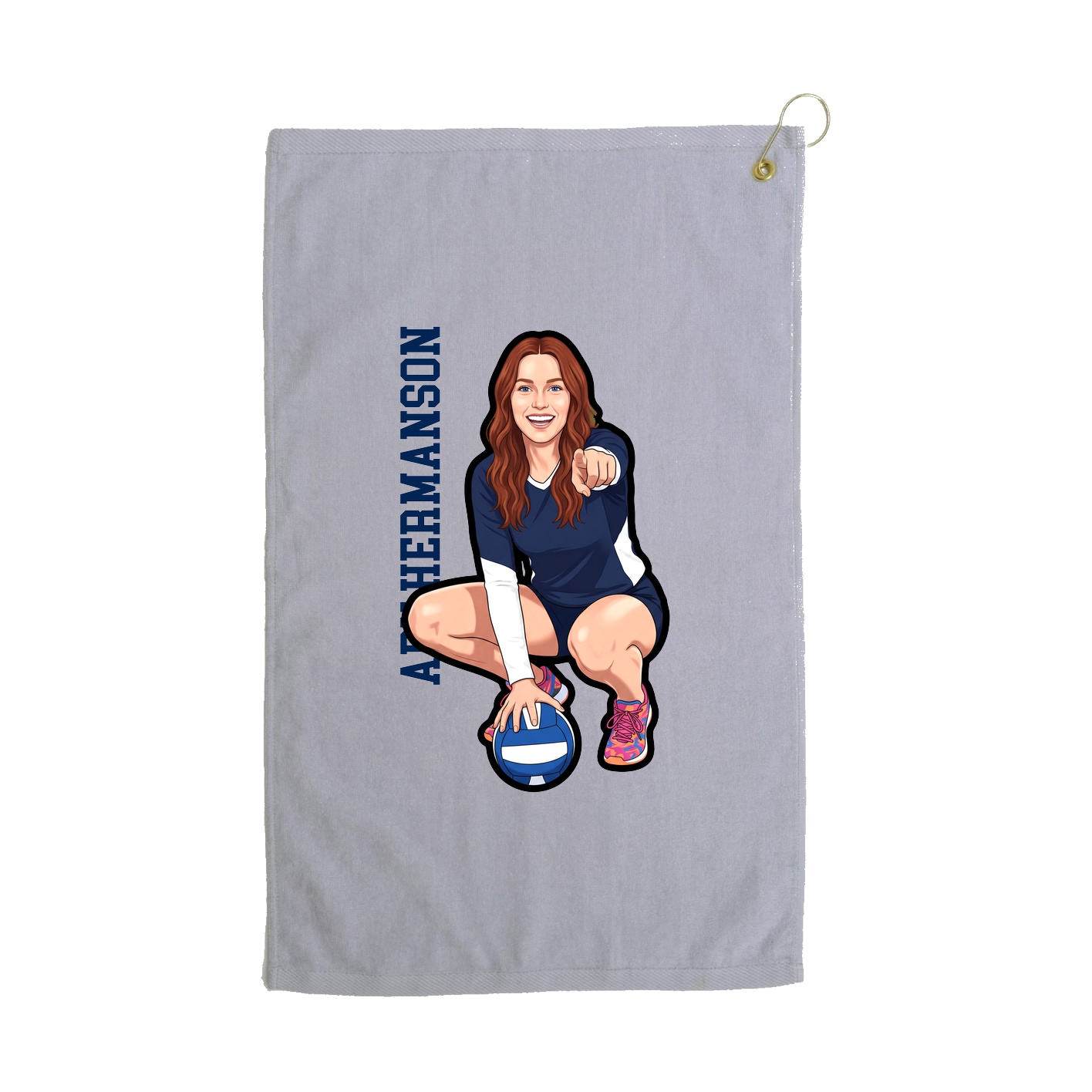 Golf Towel — Name Vertical in Grey