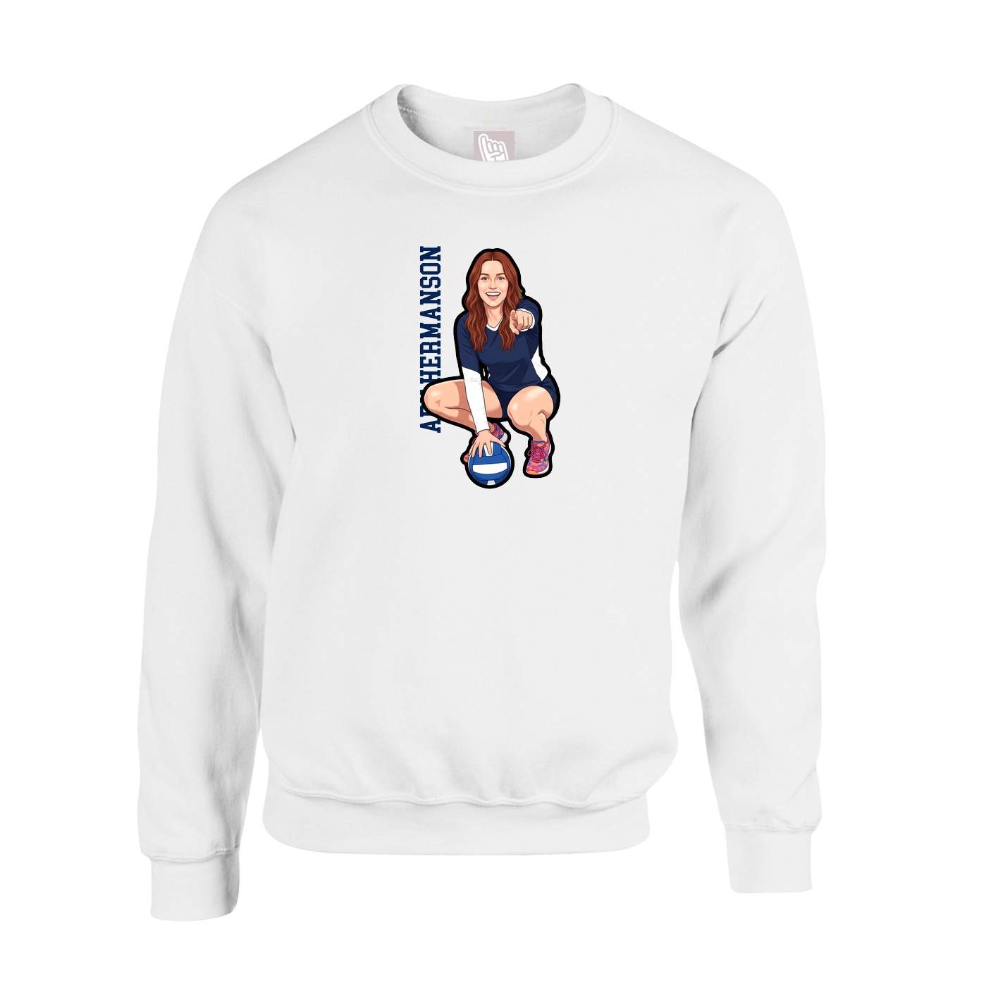 Fleece Crew — Name Vertical in White