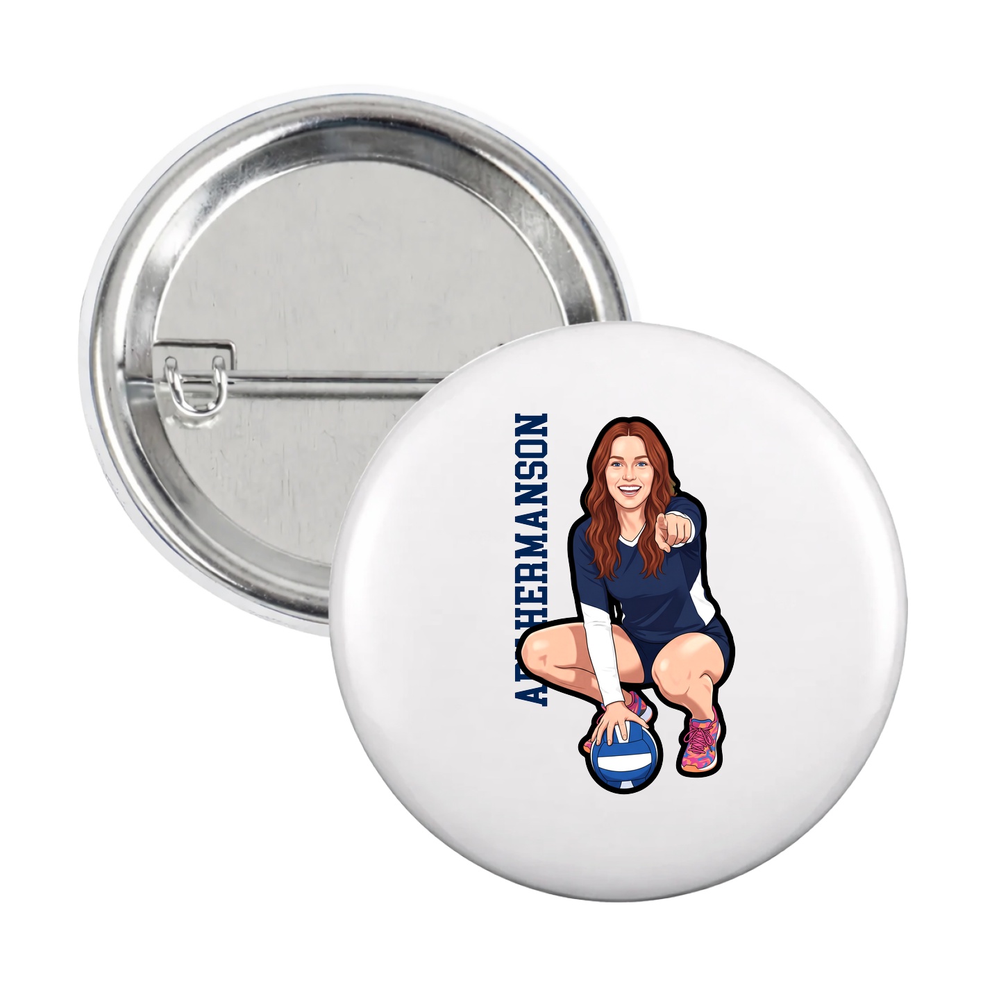 Game Day Button — Name Vertical in White
