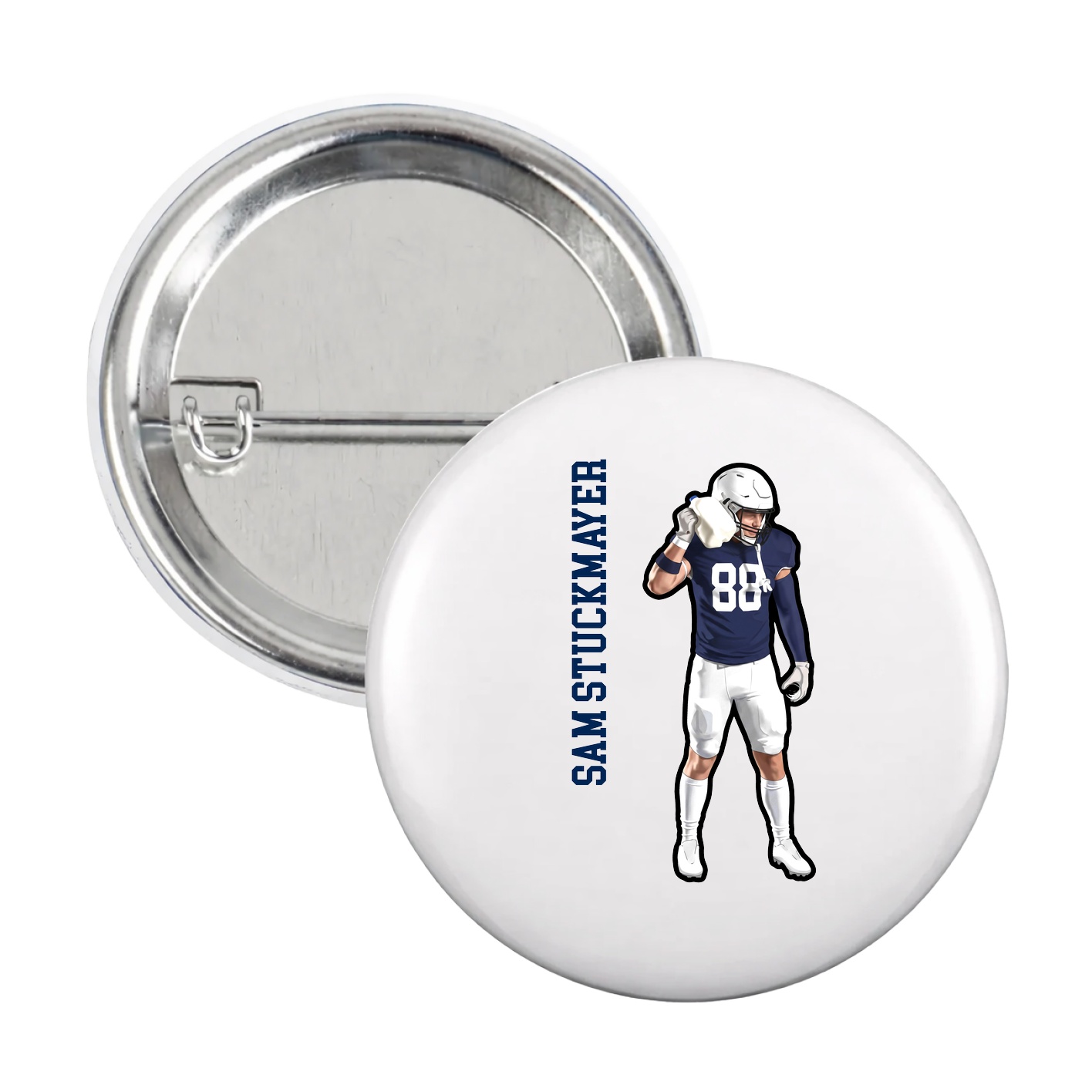 Game Day Button — Name Vertical in White