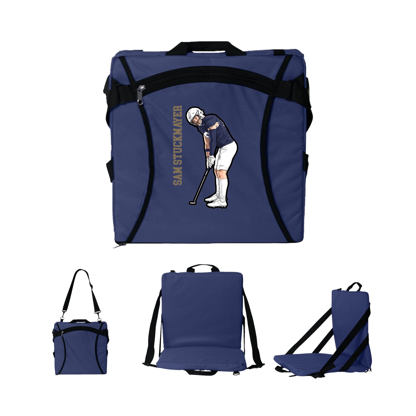 Folding Stadium Seat — Name Vertical in Navy