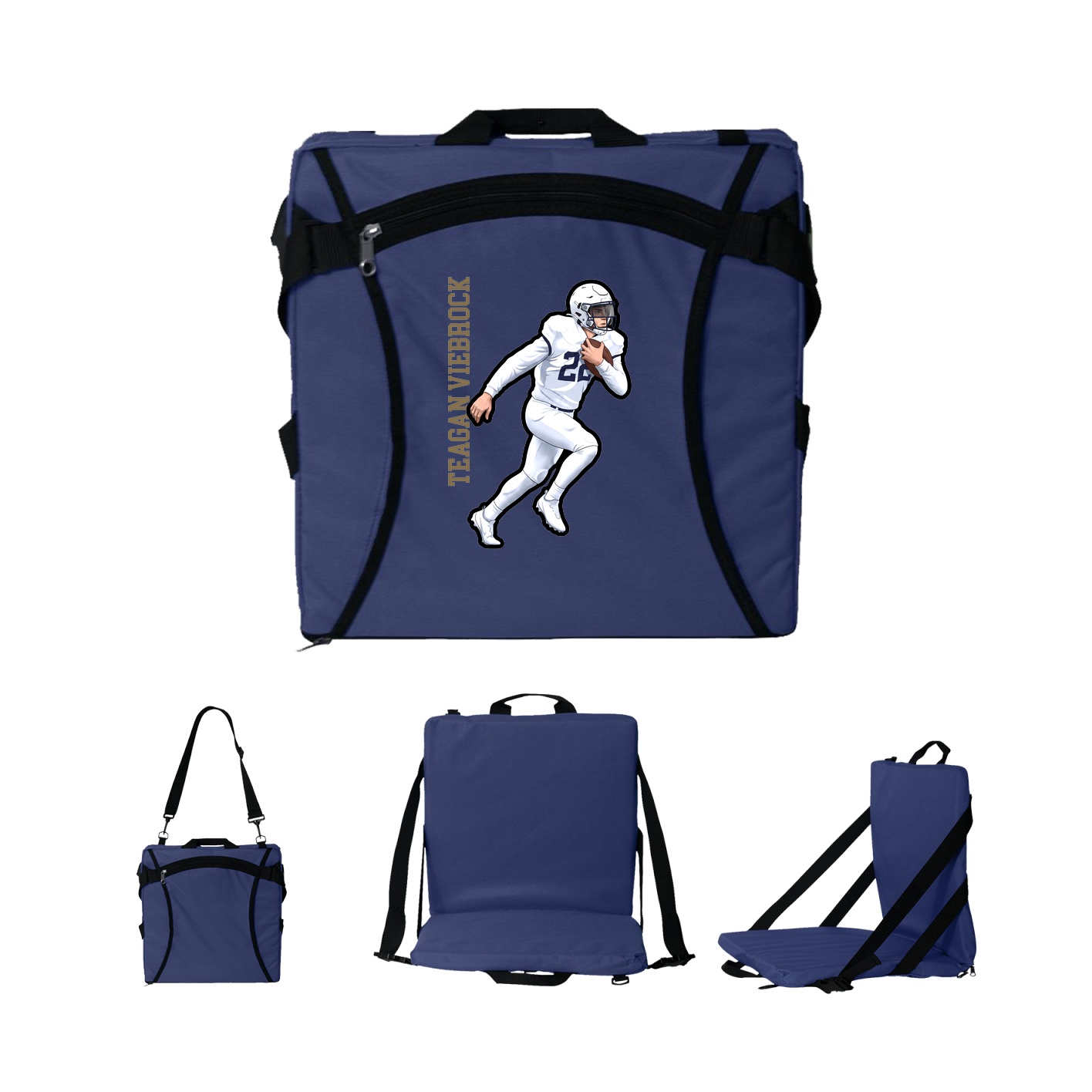 Folding Stadium Seat — Name Vertical in Navy