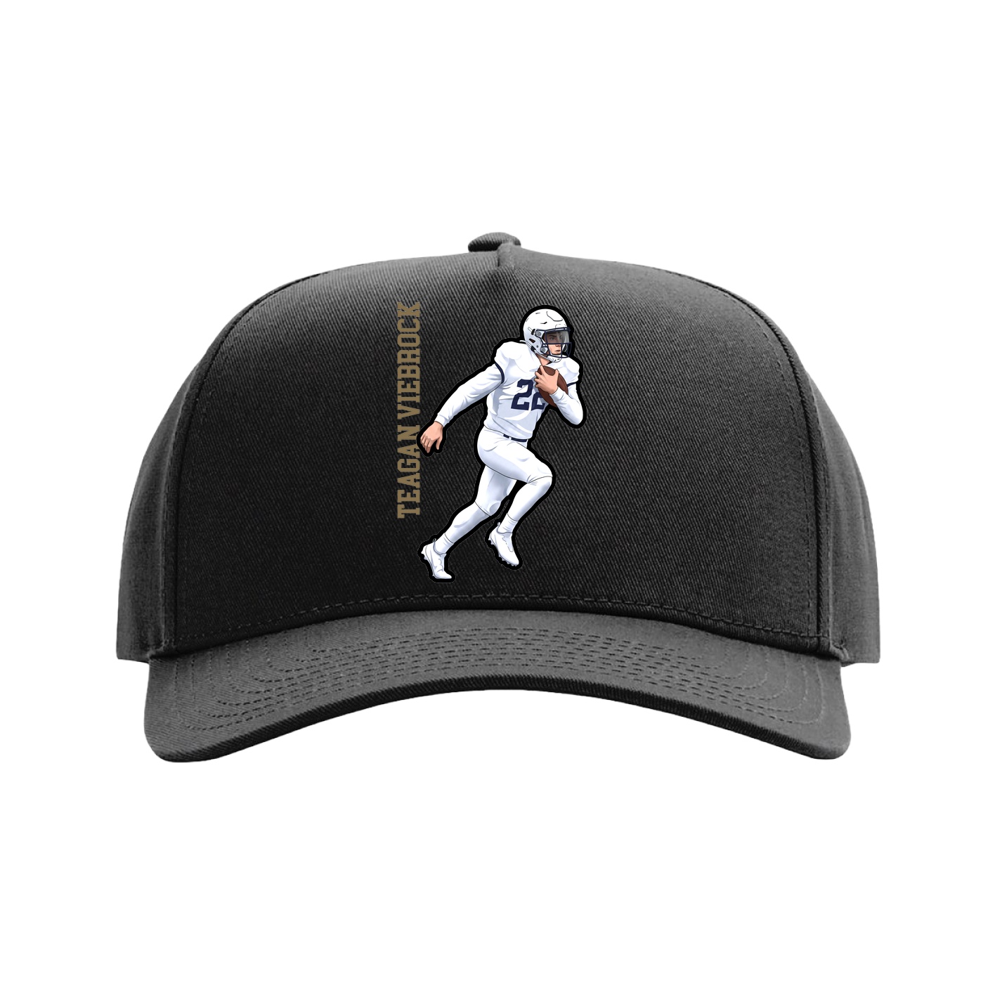 Full Fabric Five-Panel Champ Cap — Name Vertical in Black