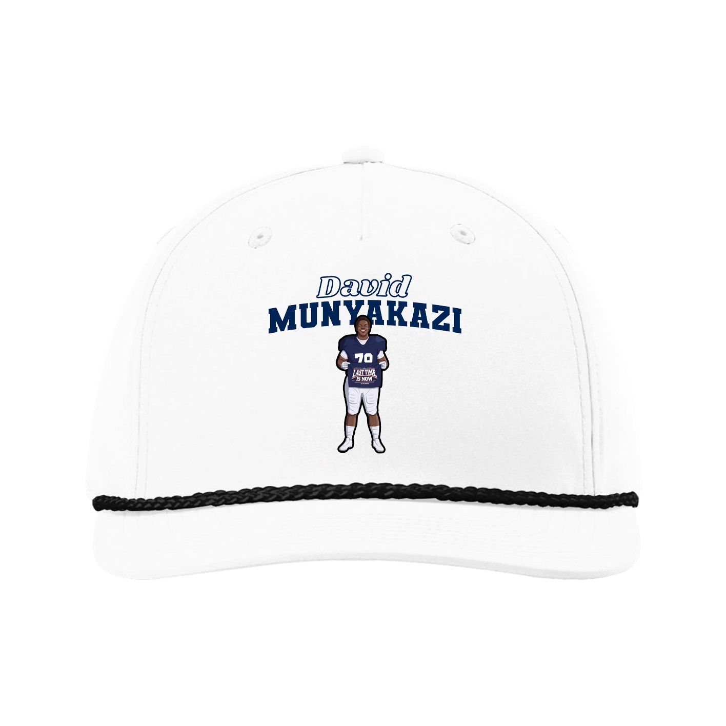 Five-Panel Classic Rope Cap — Name Arch in White