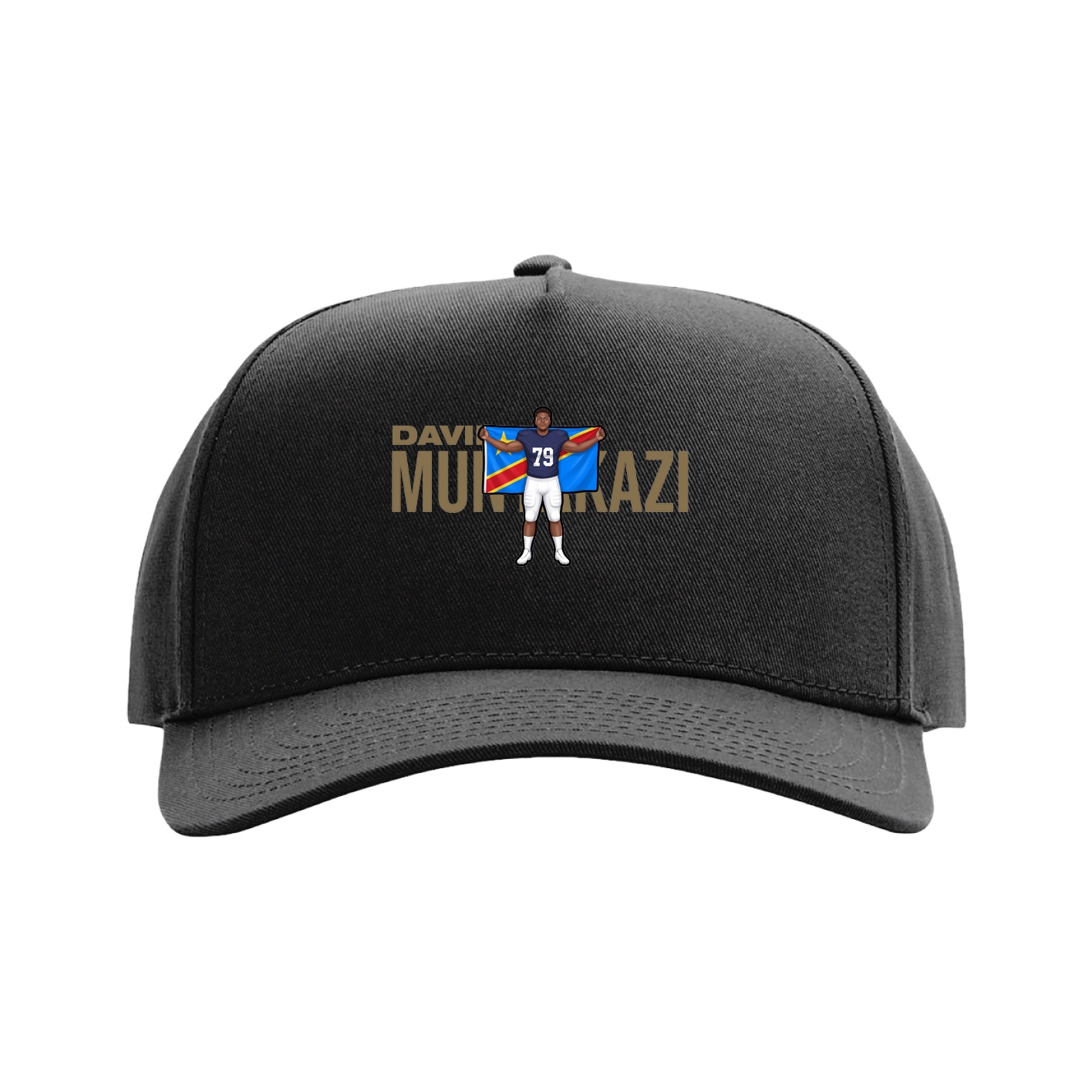 Full Fabric Five-Panel Champ Cap — Player Name in Black