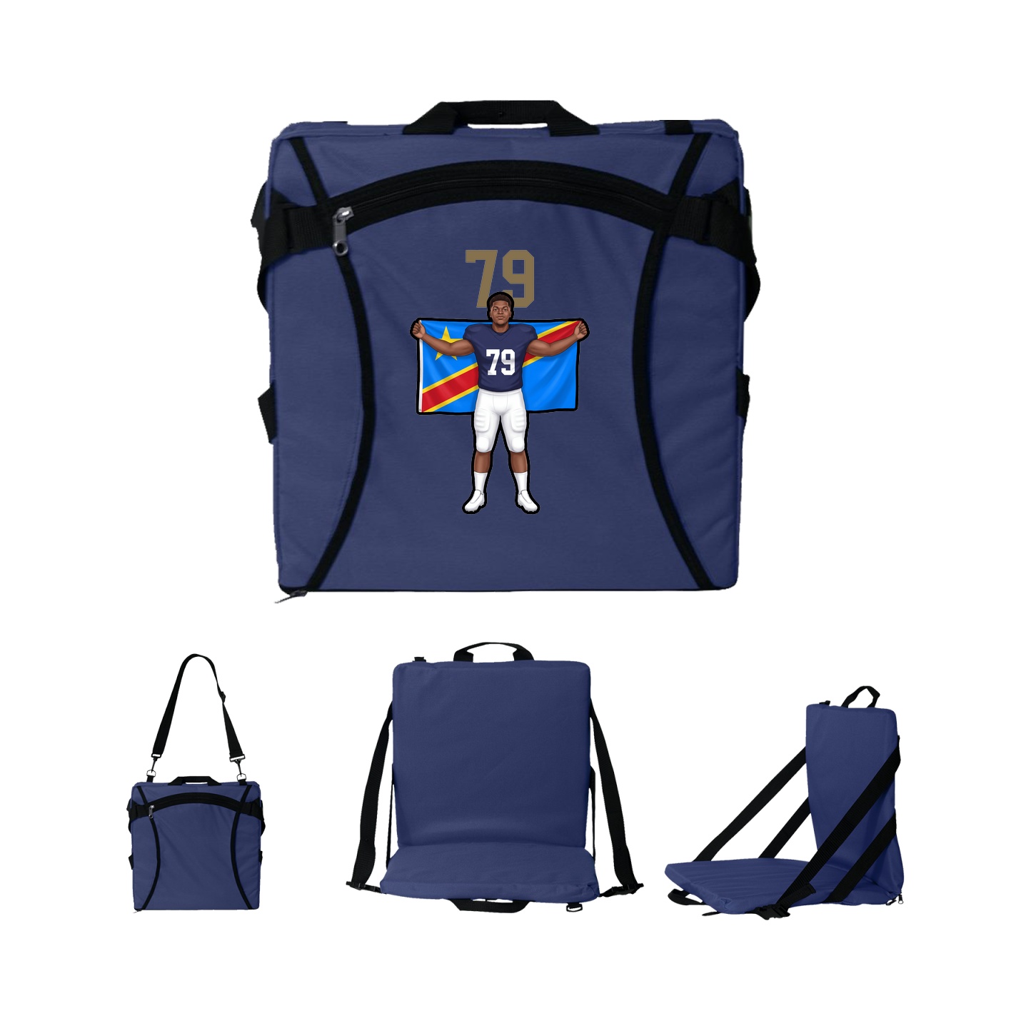Folding Stadium Seat — Number Top in Navy