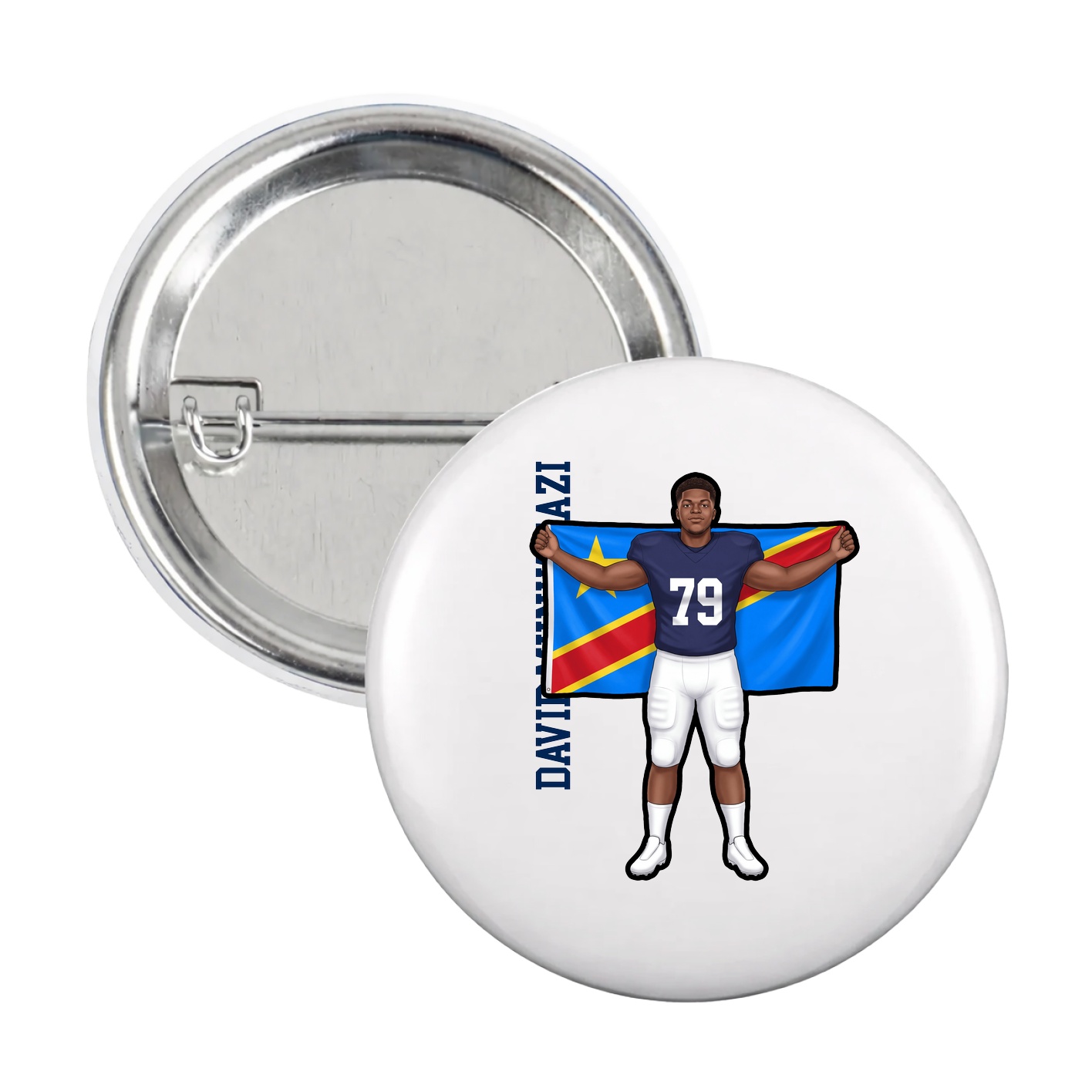 Game Day Button — Name Vertical in White