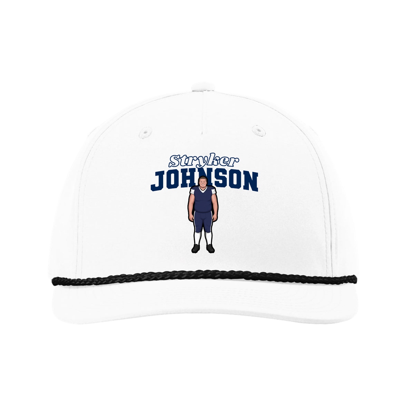 Five-Panel Classic Rope Cap — Name Arch in White