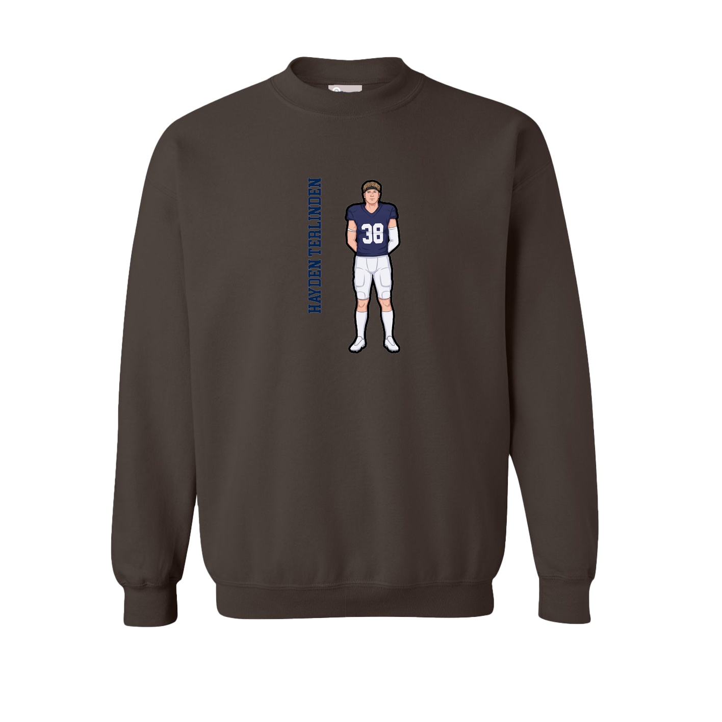 Fleece Crew — Name Vertical in Brown