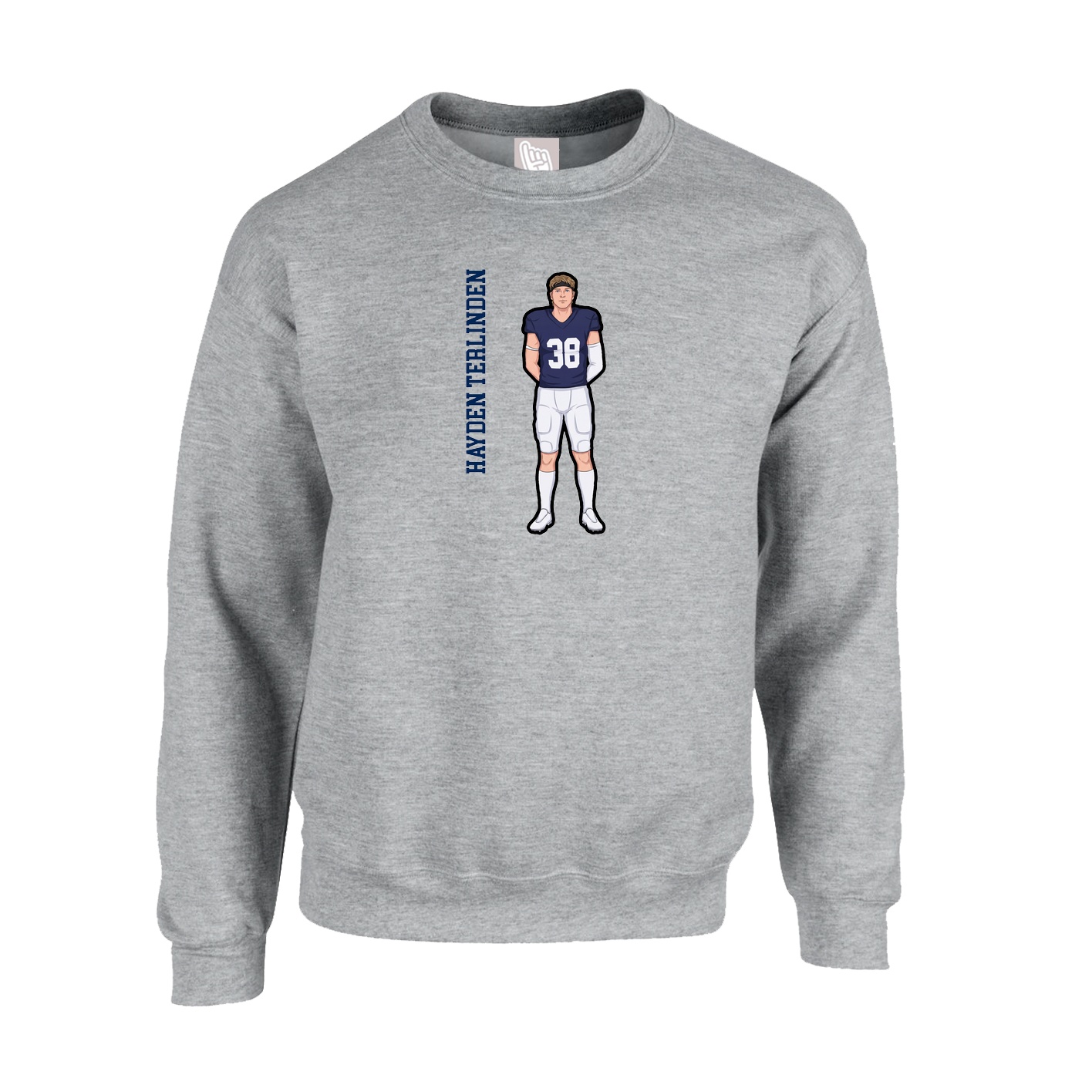 Fleece Crew — Name Vertical in Grey