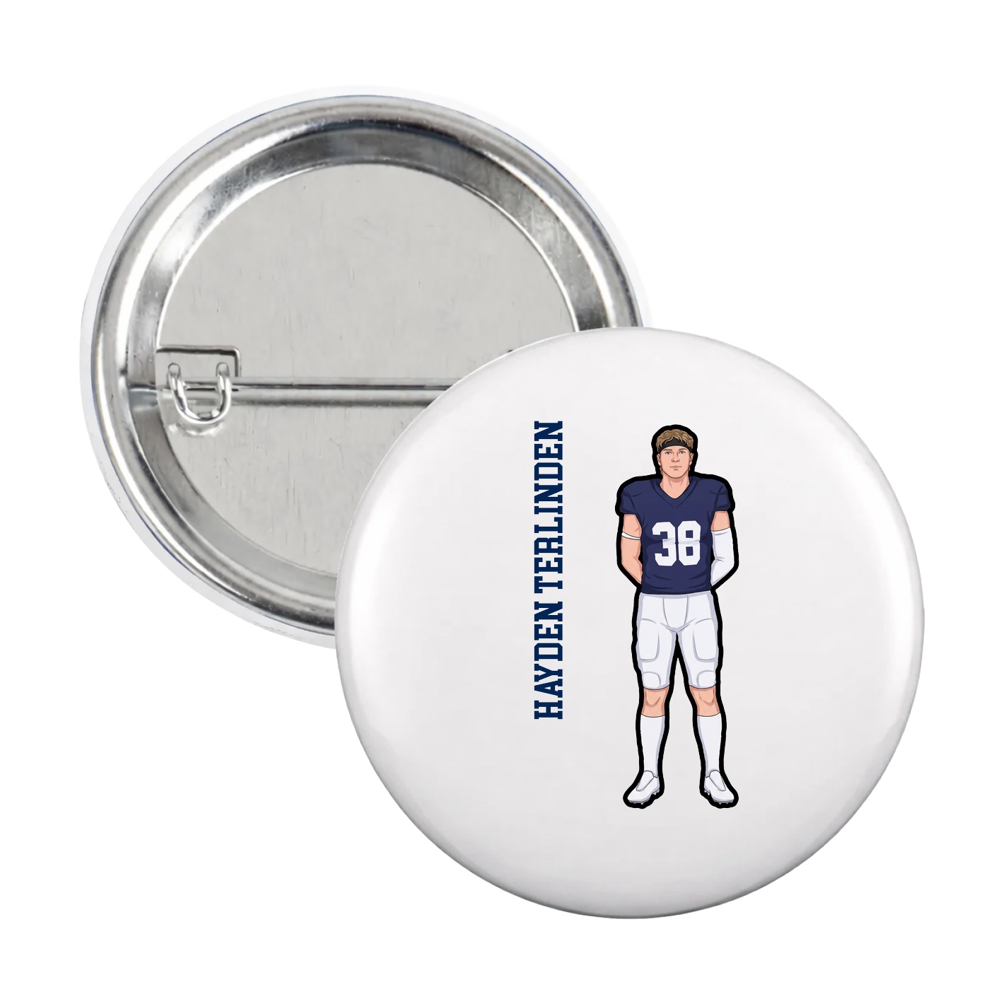 Game Day Button — Name Vertical in White
