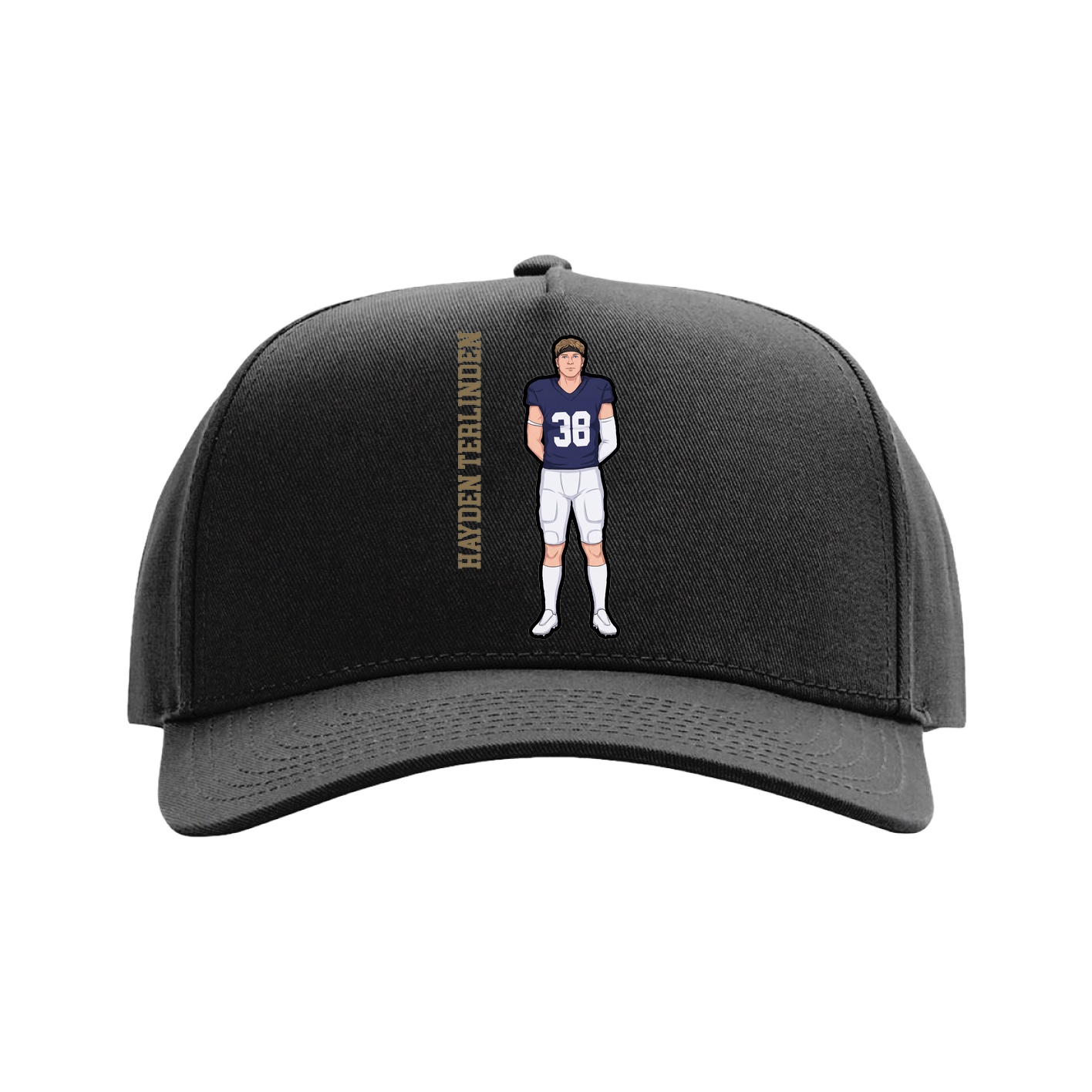 Full Fabric Five-Panel Champ Cap — Name Vertical in Black