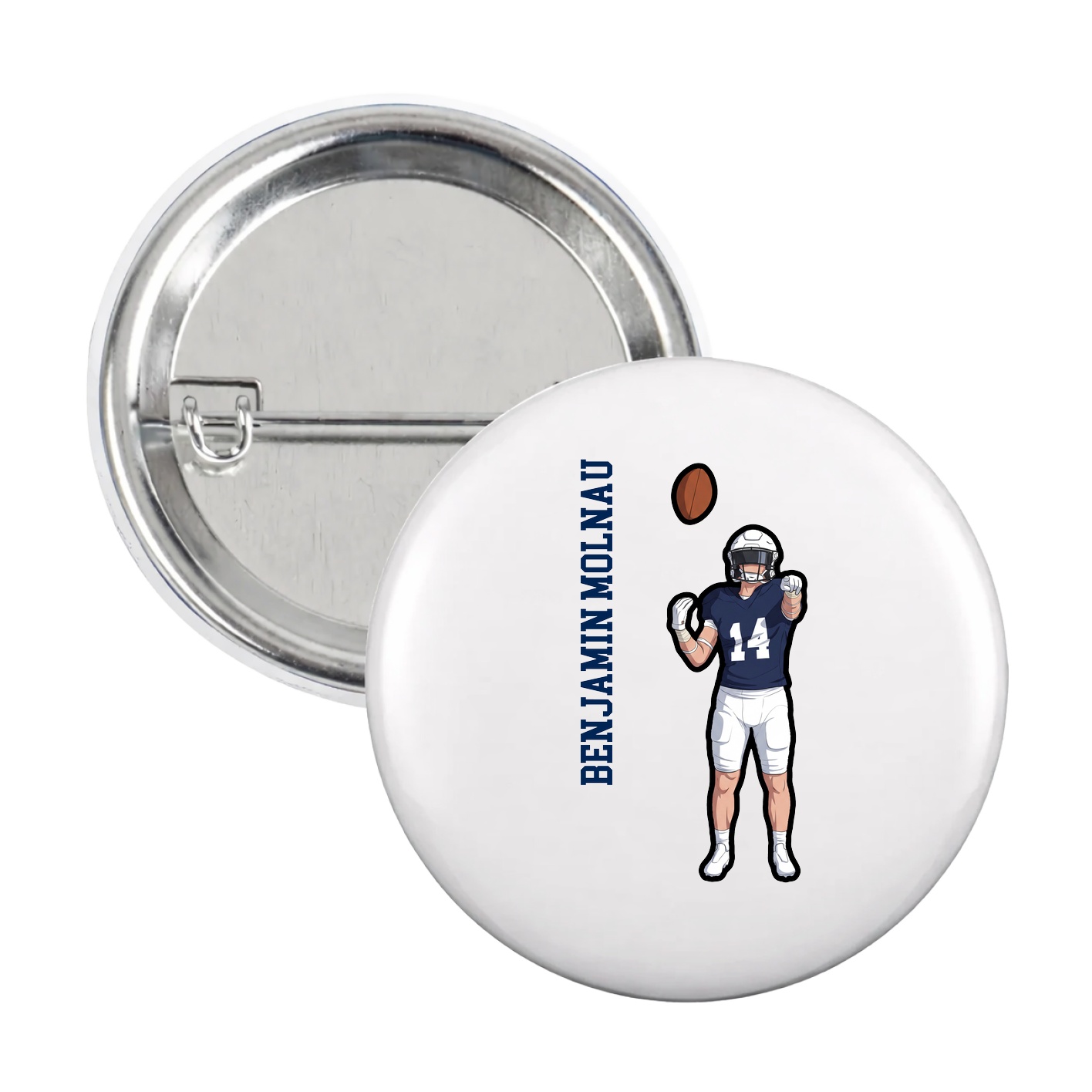 Game Day Button — Name Vertical in White