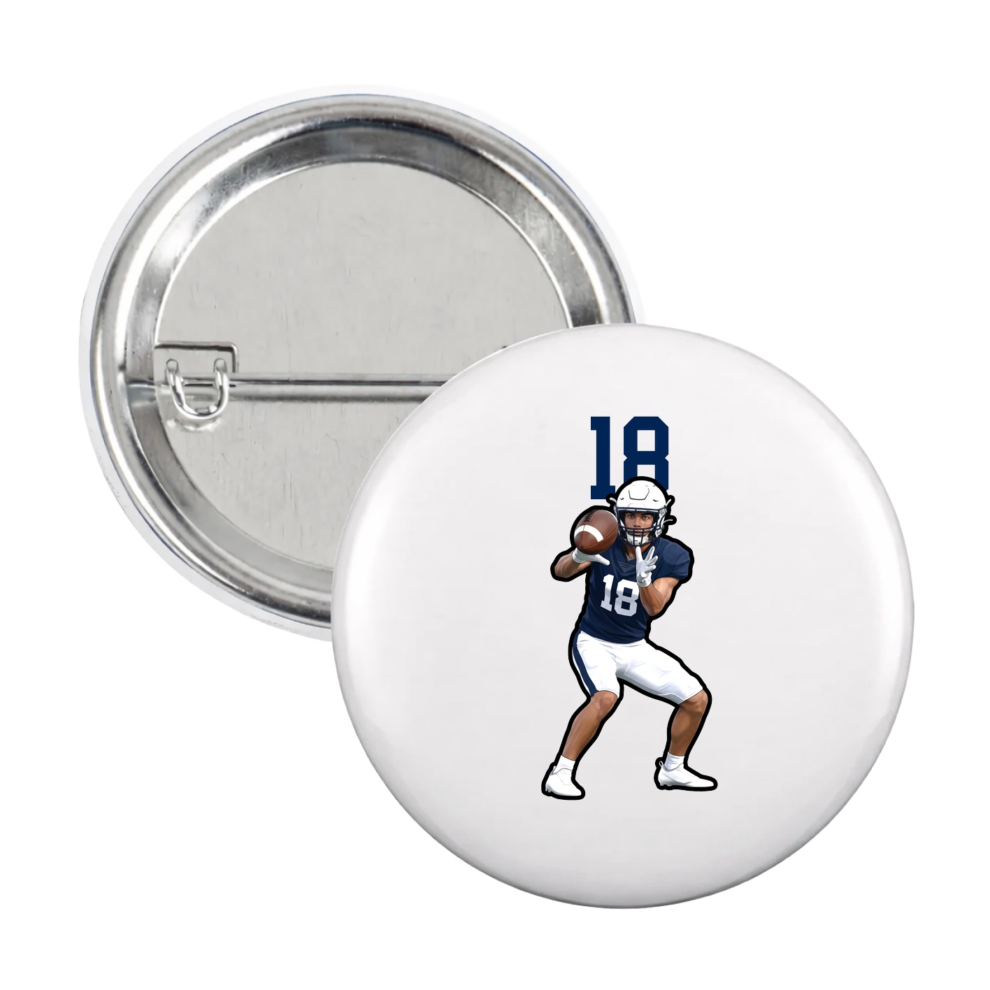 Game Day Button — Number Top in White