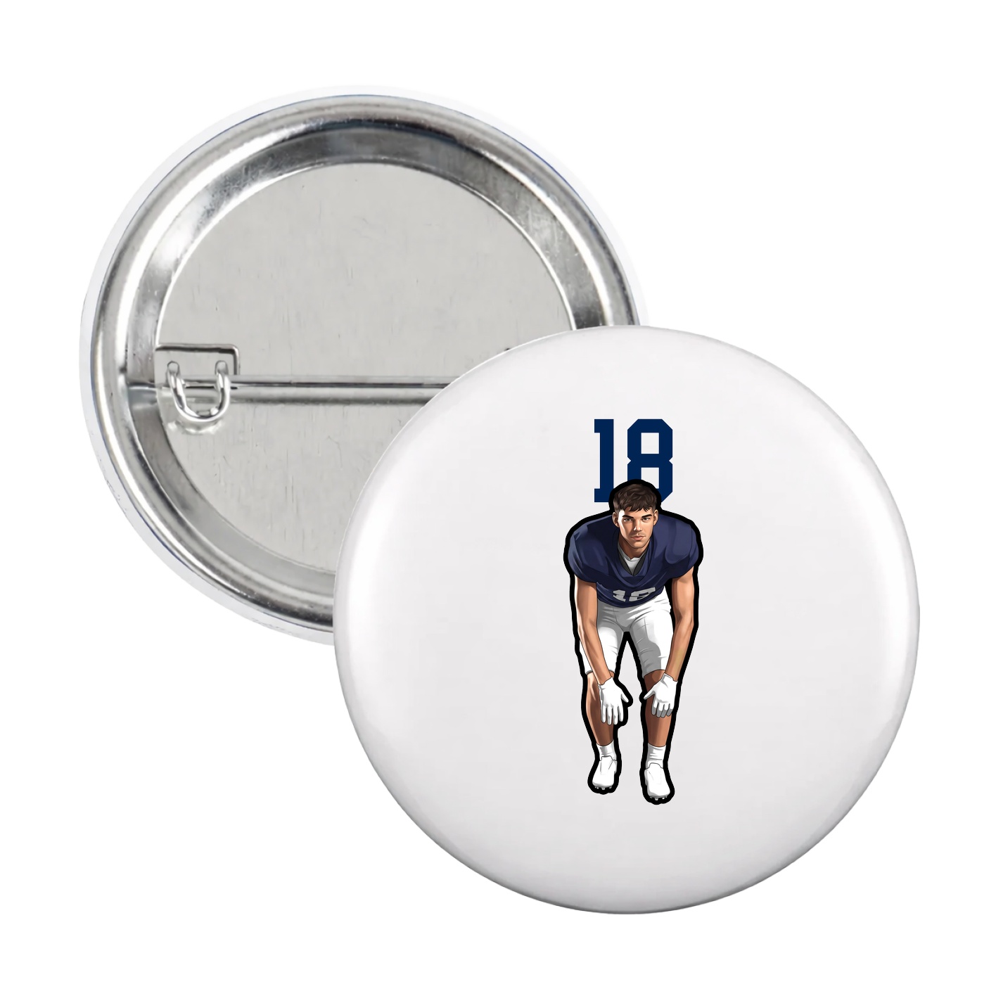 Game Day Button — Number Top in White
